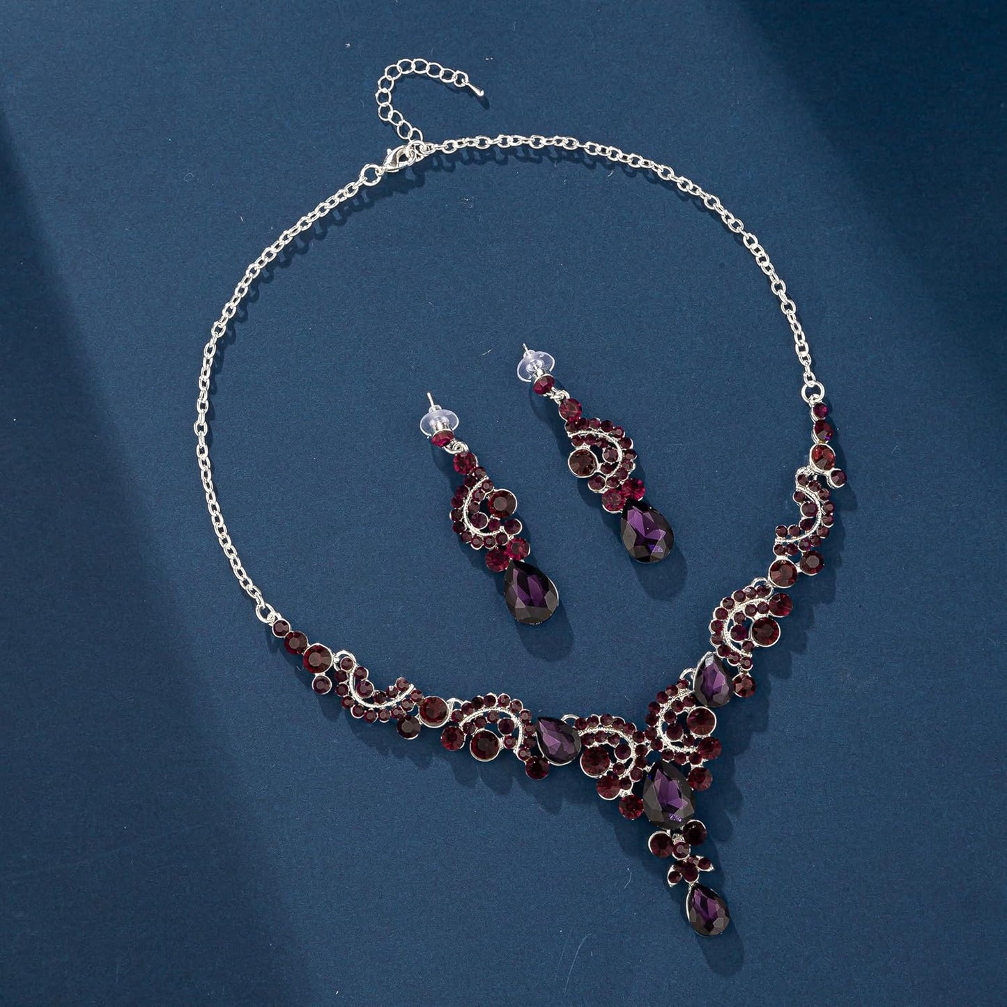 Crystal Bridal Wedding Jewelry Sets for Women Rhinestone Teardrop Crystal Statement Choker Necklace Drop Earrings Link Bracelets Rings Teardrop Jewelry Set for Brides Bridesmaids