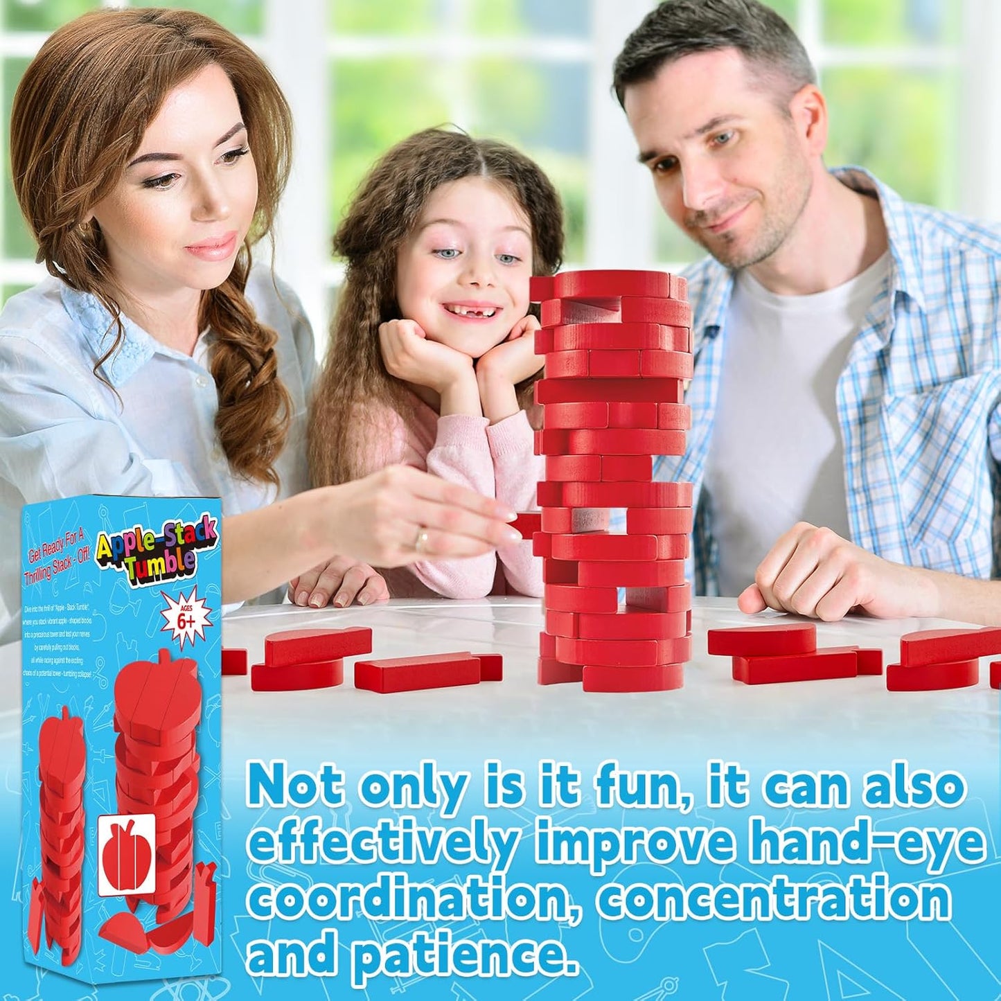 Tower Stacking Game Fall Thanksgiving Games Apple Shape Wooden Blocks Tumbling Tower and Balancing Game for Family Adults Team Indoor Building Friends Group Coworkers Games Fun Party Activities