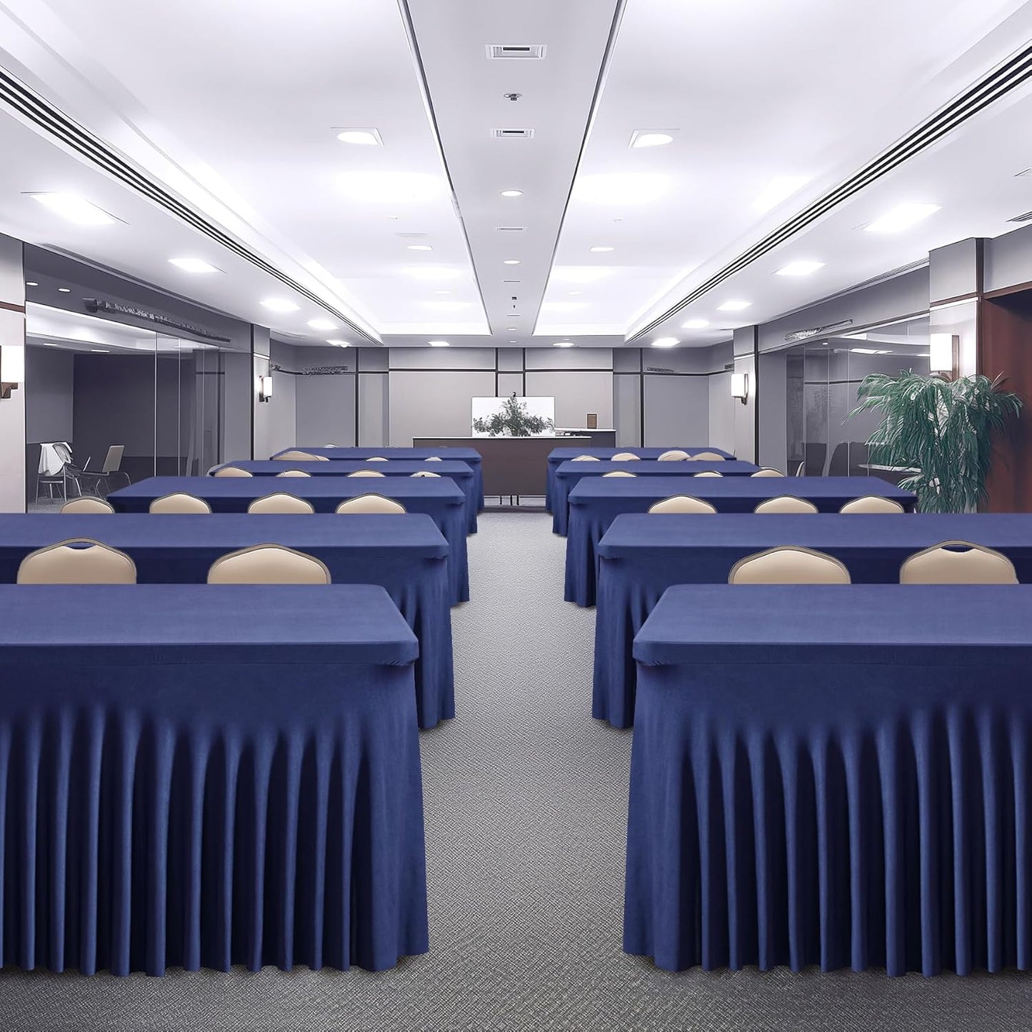 PARTISKY Navy Blue Spandex Tablecloth for 6ft Rectangle Tables, Stretchable Table Cover Skirt for Folding Tables Weddings Parties Banquets Events Trade Shows and Dessert Table