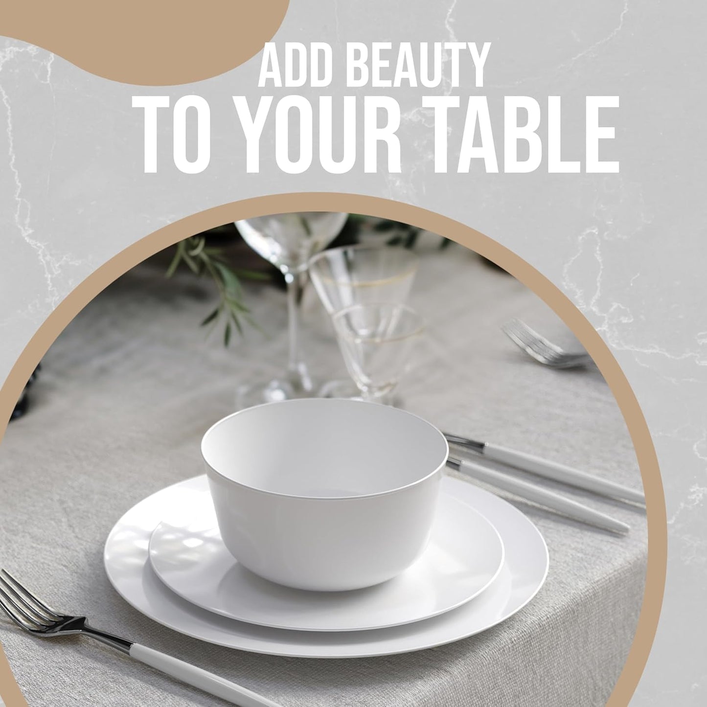 Trendables Plastic Bowls Set of 10 - 24 Oz White Fancy Serving Bowls for Ice Cream, Salad, Candy - Disposable