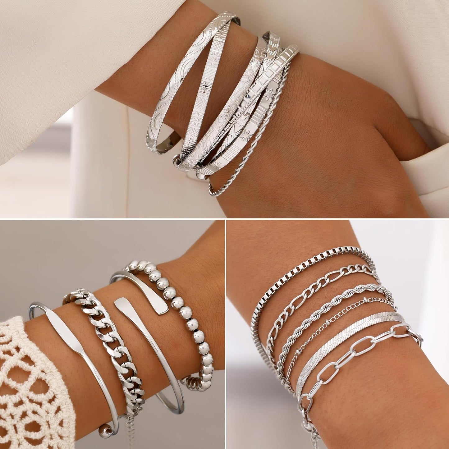 FAXHION 68 Pcs Gold Jewelry Set for Women with 7 Necklace, 17 Bracelet, 5 Hoop Earrings, 15 Stud Earrings, 24 Knuckle Rings for Women Jewelry Set for Women