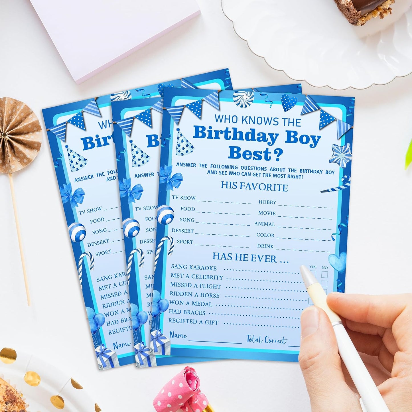 Who Knows The Birthday Boy Best Game Cards - Birthday Sleepover Party Supplies Activity Decorations for The Boy Card Game 5x7 Inch Set of 25 Cards (Double-Sided) - A02