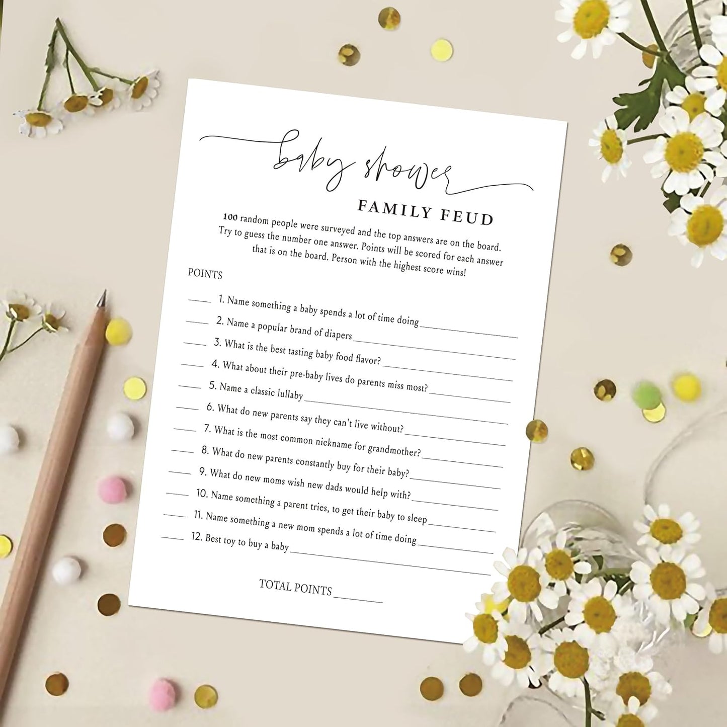 Family Feud Baby Shower Game - Pack of 30 Cards, Answer Key, Gender Neutral Decorations, Feud Game Supplies