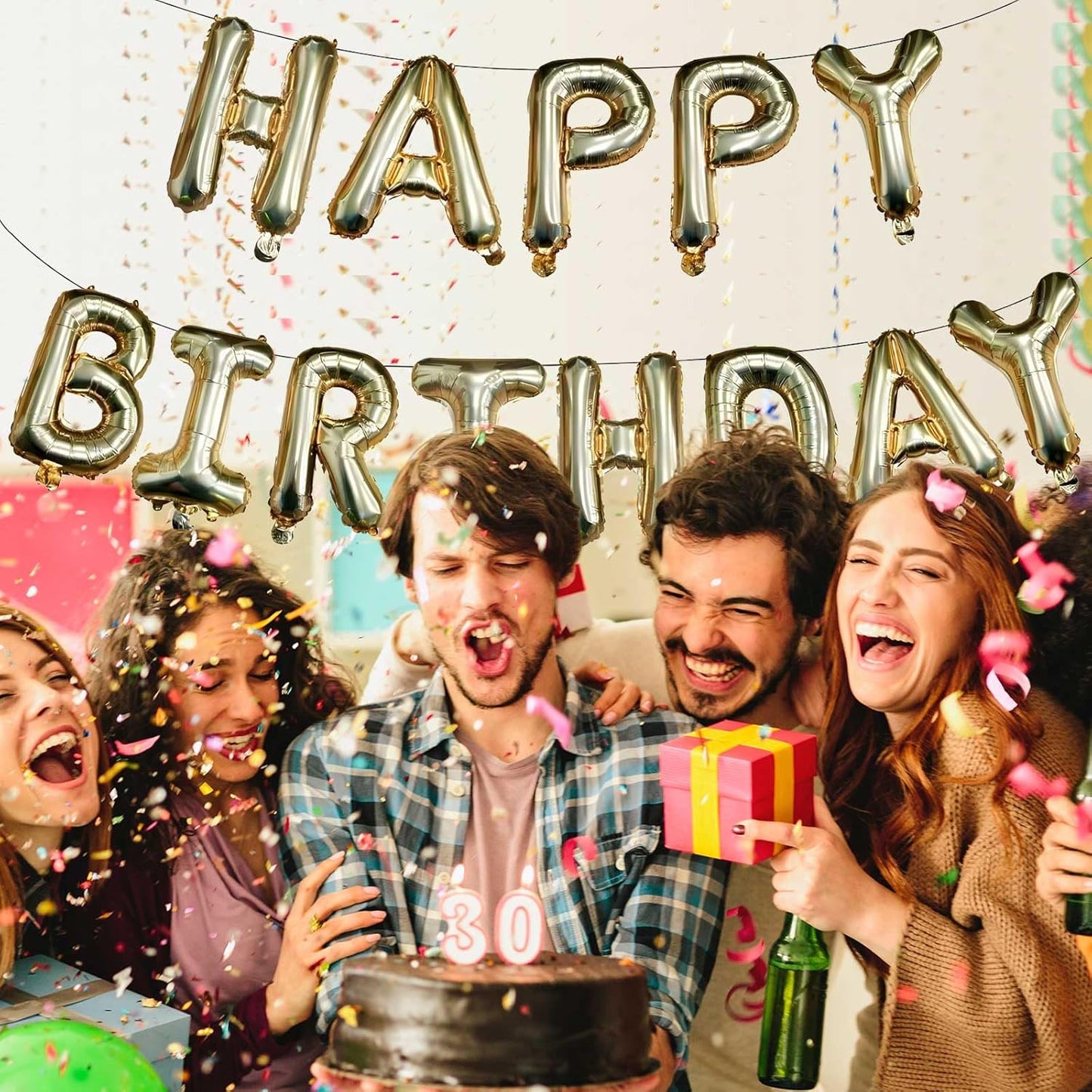 KALOR Light Gold Happy Birthday Balloons Banner, 16 Inch Mylar Foil Letters Balloon Sign for Women, Men, Boys & Girls Kids Birthday Decorations Photo Backdrop