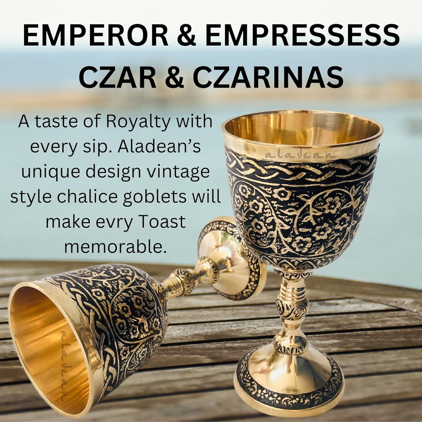 Vintage Chalice Medieval Goblet | 1x Solid Brass Red Wine Glass Cups of Royal King Arthur - Renaissance, Birthday Gifts Christmas Wedding Anniversary Novelty Ceremonial Drinkware (Czar Goblet)