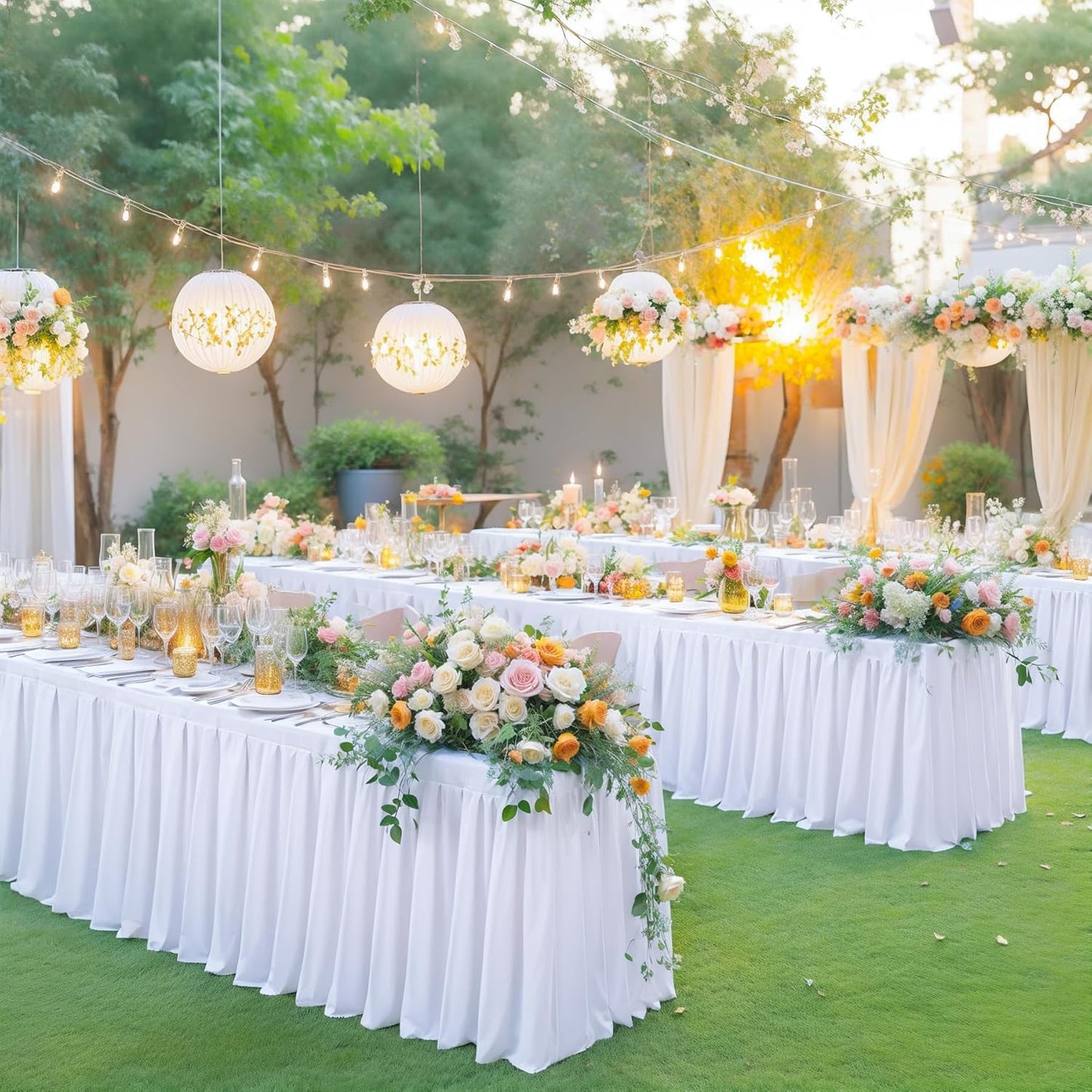 4 Pack White Rectangle Tablecloth 8 FT Stretch Spandex Fitted Table Cloth for 8 Foot Rectangle Tables Banquet Tablecloths Wrinkle Free Table Cover Skirt Ruffle Tablecloth for Party Wedding Birthday