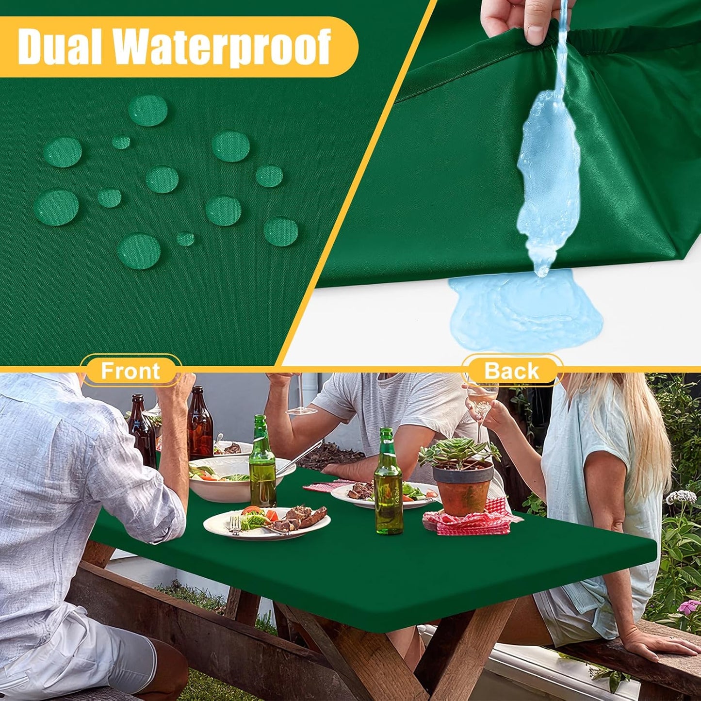 Rectangle Table Cloth, Waterproof Elastic Fitted Tablecloth for 6 Foot Folding Tables, Washable Polyester Tablecloths for Picnic, Camping, Outdoor (Emerald Green, 30"x72")