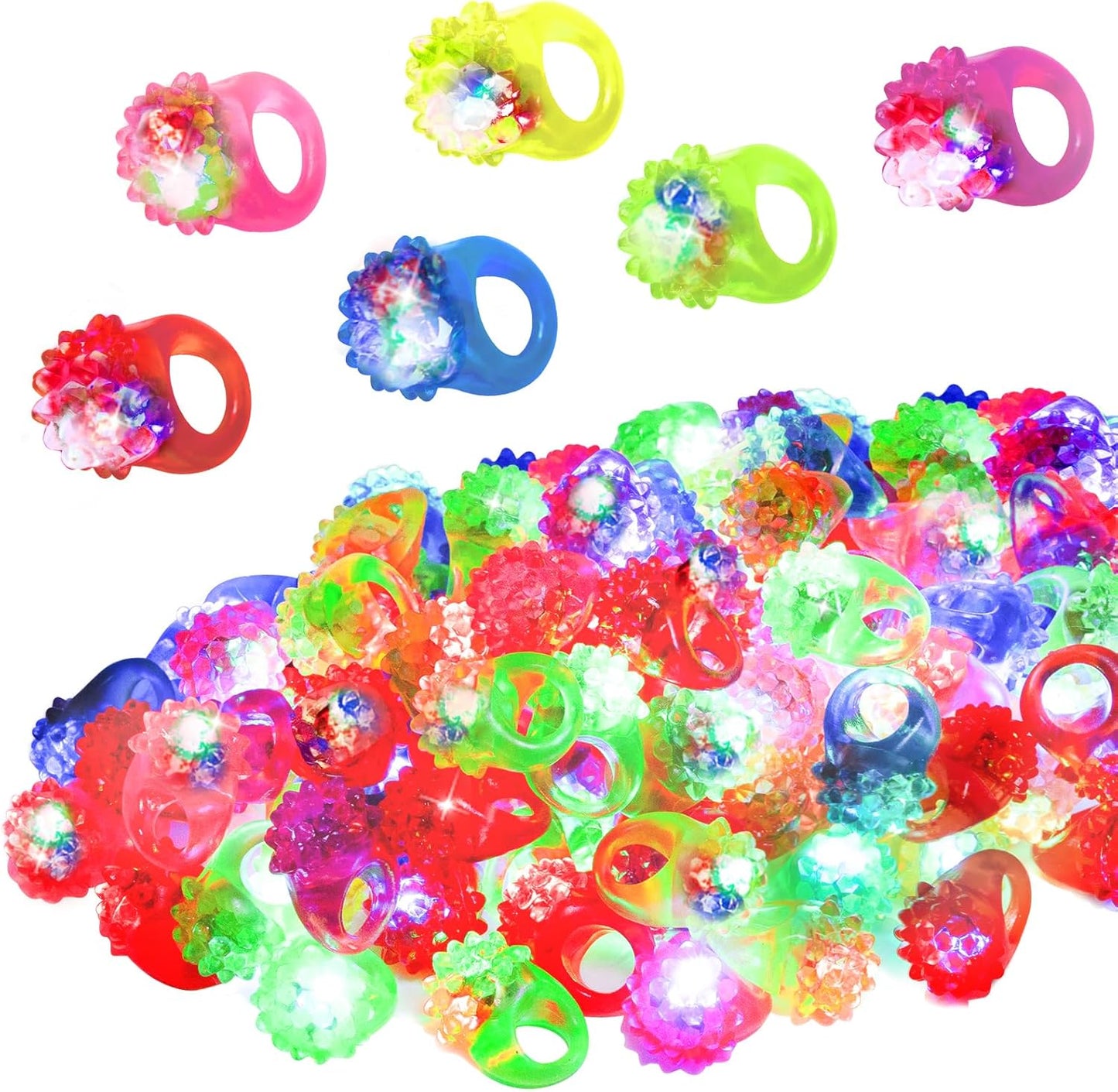 48/108 Pcs LED Light Up Ring - Glow in the Dark Party Favors, Soft Jelly Toy Rings Finger Lights in Treasure Box, Bulk Prize Gift for Kids & Adults (6 Colors)