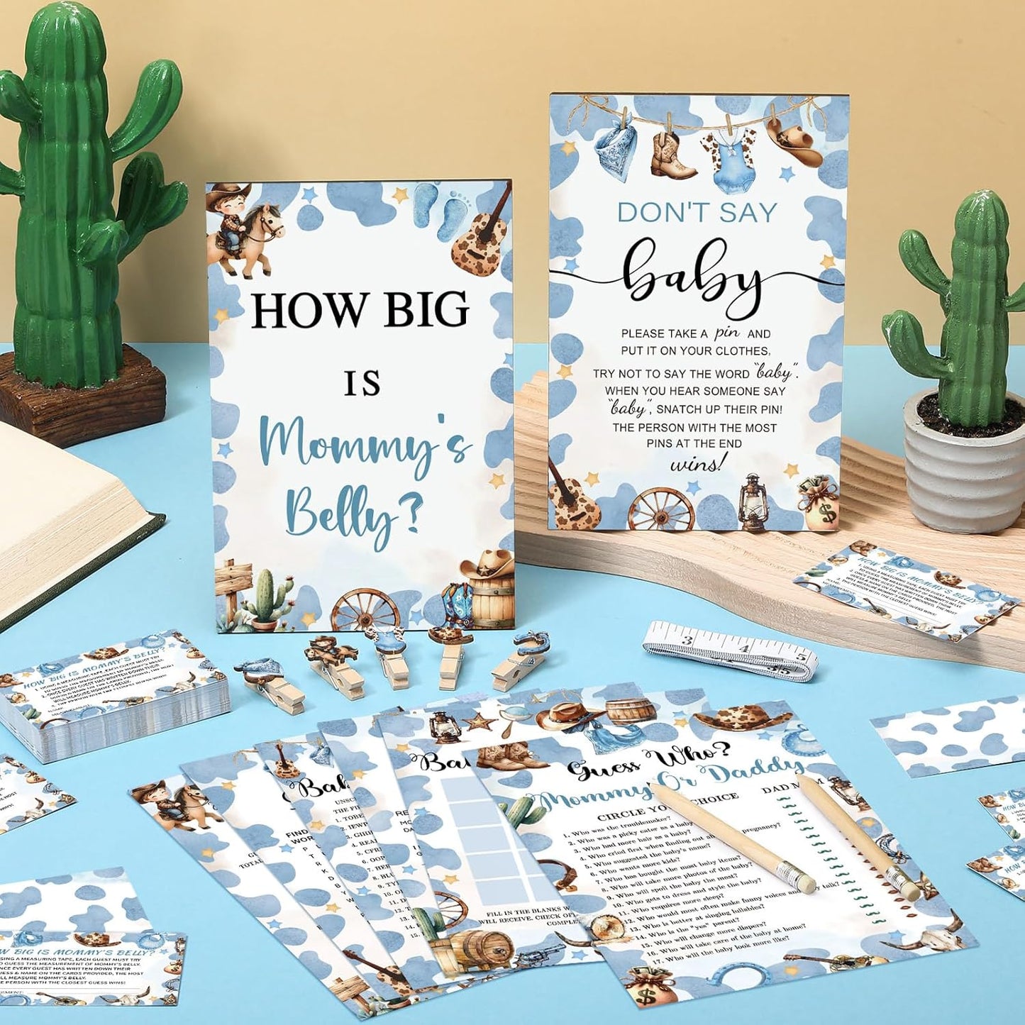 426 Pcs Cowboy Baby Shower Games Set-8 Games, Includes Baby Shower Bingo, Price is Right, Guess Who, Word Scramble, Prediction and Advice, How Big is Mommy's Belly, Don't Say The Words