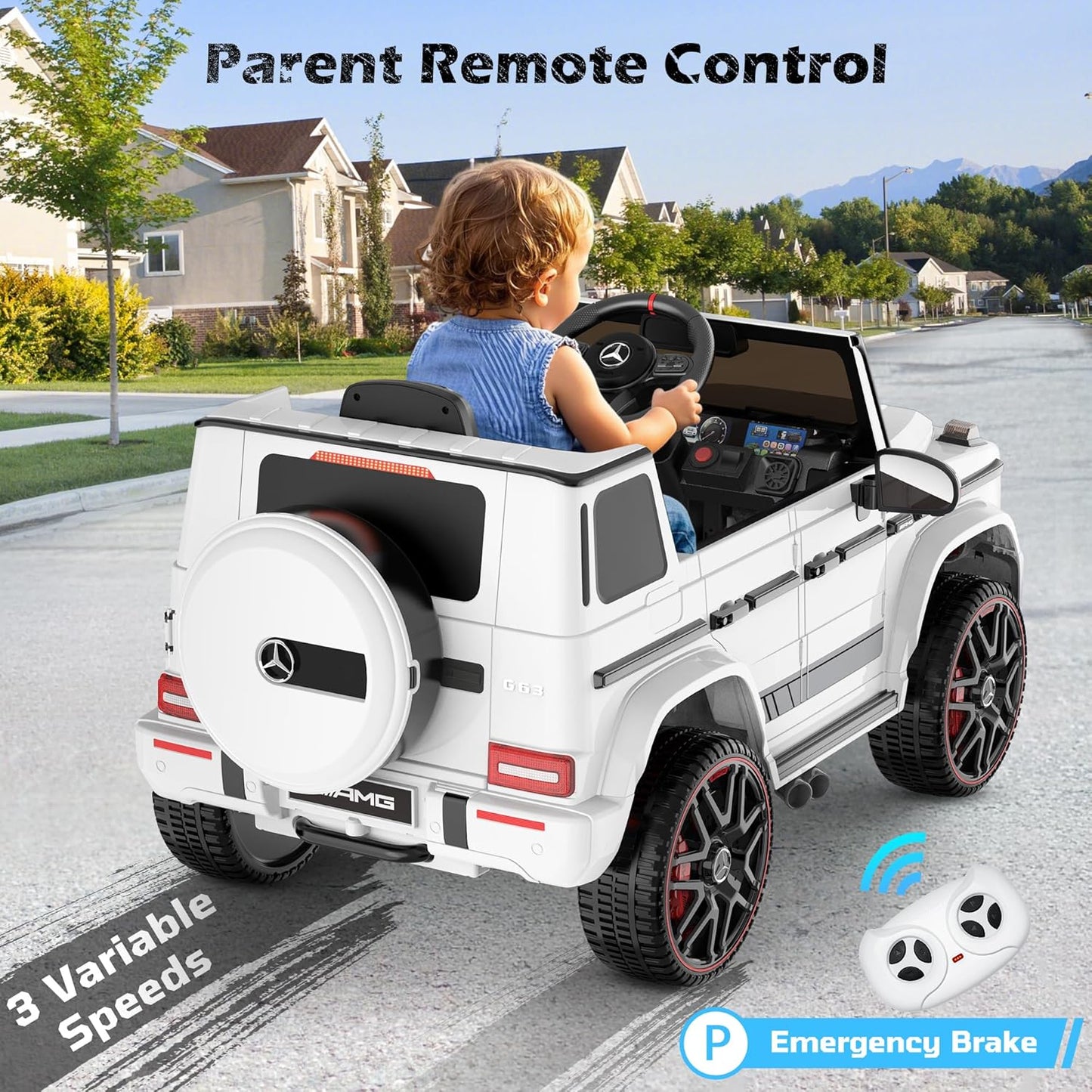 ANPABO Licensed Mercedes-Benz G63 Car for Kids, 12V Ride on Car w/Parent Remote Control, LED Headlights, Music Player & Horn, Soft Start, Low Battery Prompt, Kids Electric Vehicle, White