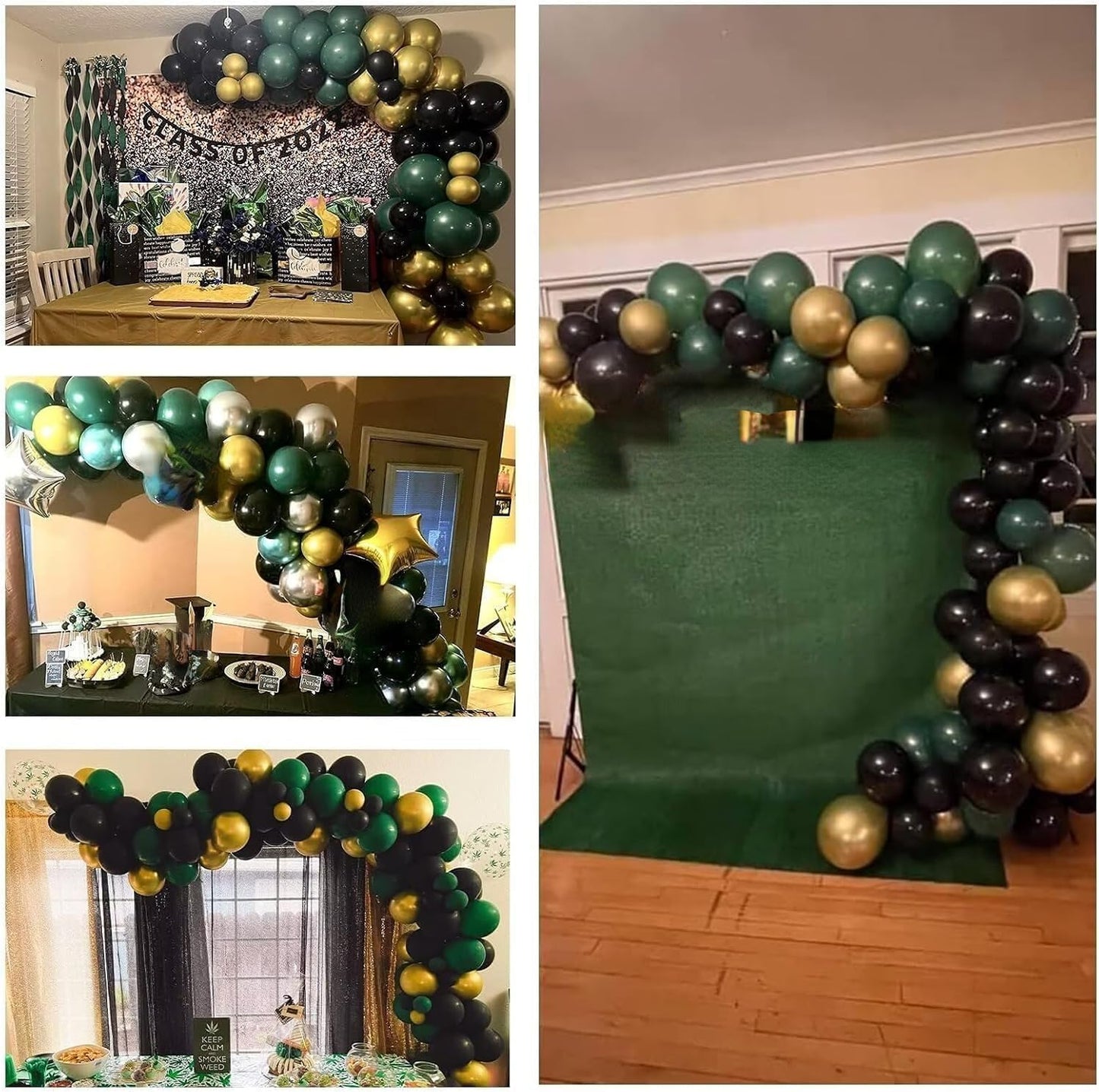 Balloons Green Black and Gold, 70pcs 12 Inch Dark Green Metallic Chrome Gold Black Latex Helium Balloons for Jungle Safari Theme Birthday Video Game Party Supplies Graduation Wedding Party Decorations