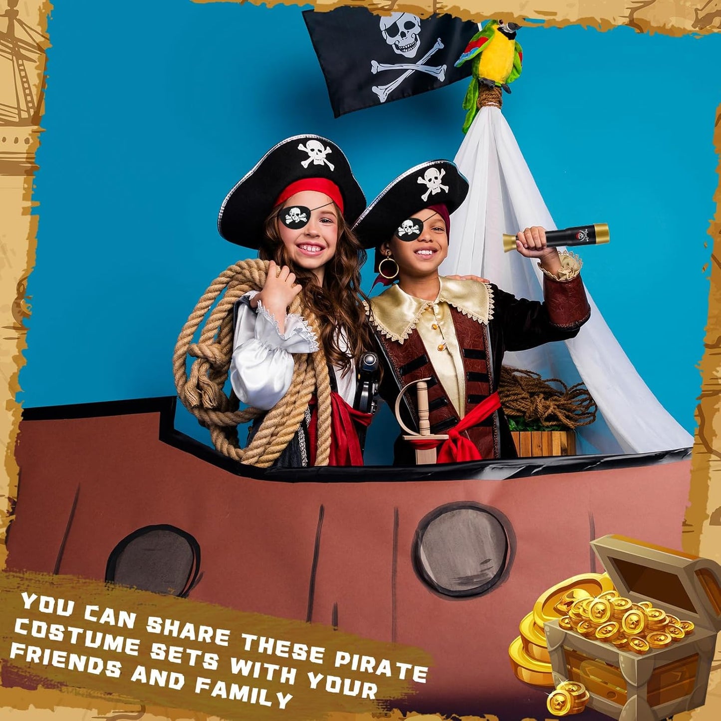 Libima 24 Set Halloween Pirate Eye Patches and Telescopes Sets for Kids, Plastic Pirate Telescopes Patch Bulk for Halloween Party Favors Birthday Supplies(Stylish Style)