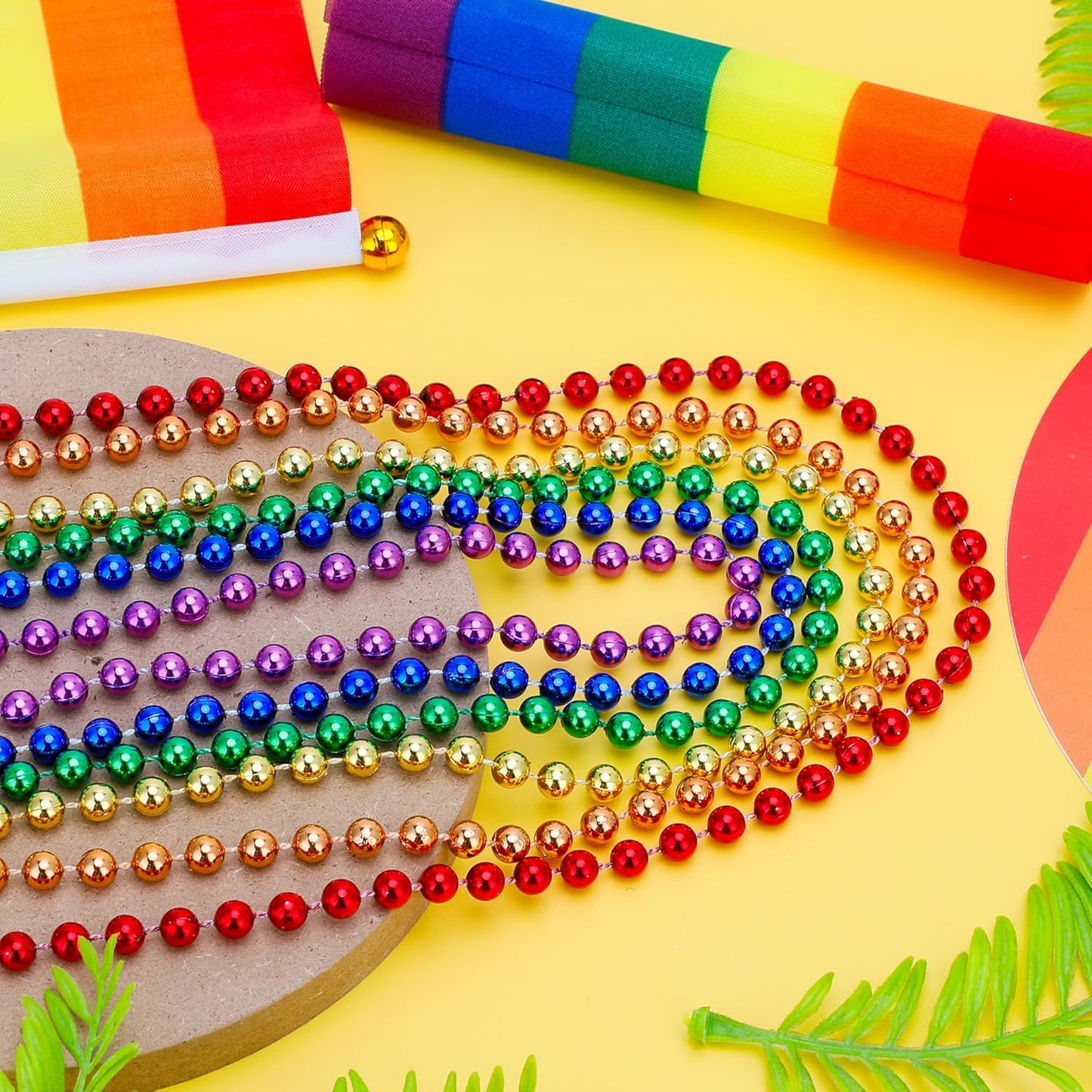 Pride Necklace Accessories, 30PCS LGBTQ Beads Necklaces, 6 Kinds Metallic Rainbow Beads Bulk, Round LGBTQ Pride Stuff for Gay Lesbian, Costumes Decor for Parade Throws Party Favors