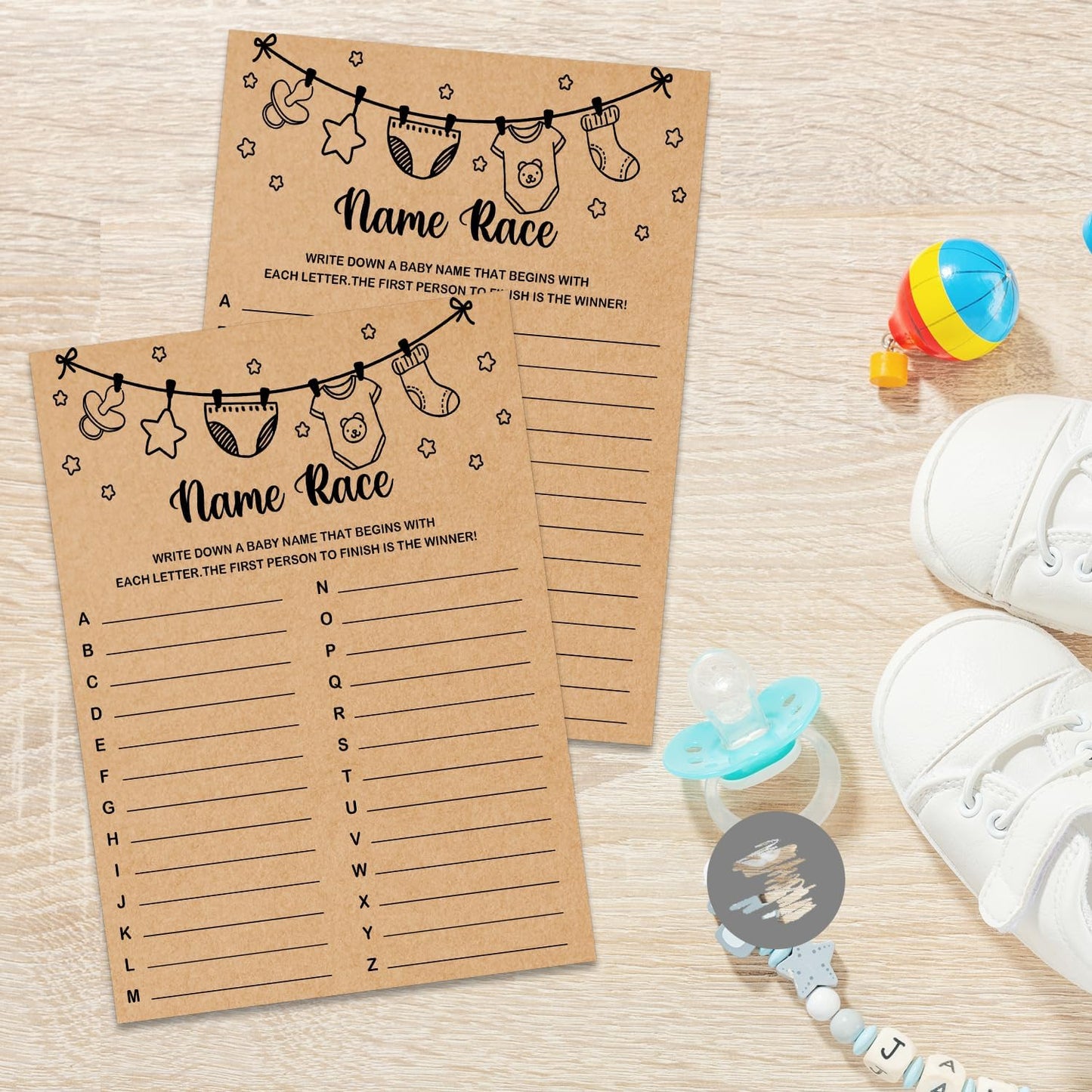 Baby Shower Game, Name Race Game Cards, Baby Shower Party Games & Activities, Kraft
