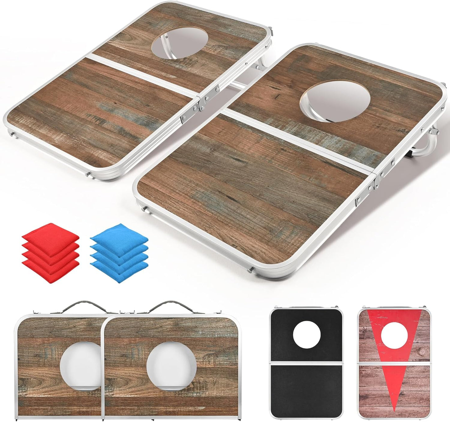 ROPODA Portable Cornhole Board Set,24 x 16 in Corn Hole Games for Adults with 8 Bean Bags, Lightweight Aluminum Alloy Edging Cornhole Set for Outdoor Games，Beach and Tailgates.