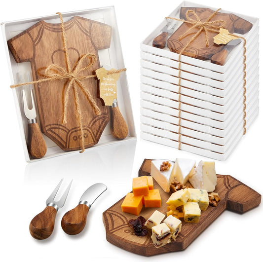 36 Set Baby Shower Gifts for Guests Clothing Shaped Charcuterie Board Set Thank You Tags with Box Mini Cheese Board Party Favors for Gender Reveal Favors Baby Shower Game Prizes (Acacia Color)