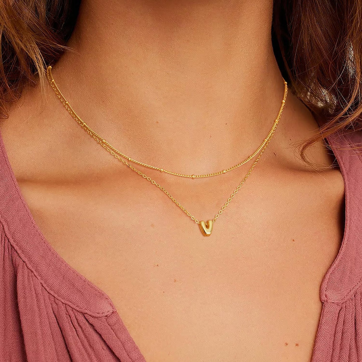 Bubble Letter Necklace Layered Initial Necklaces for Women Dainty Cute Choker Pendant Stack Jewelry Teen Gift Trendy Stuff