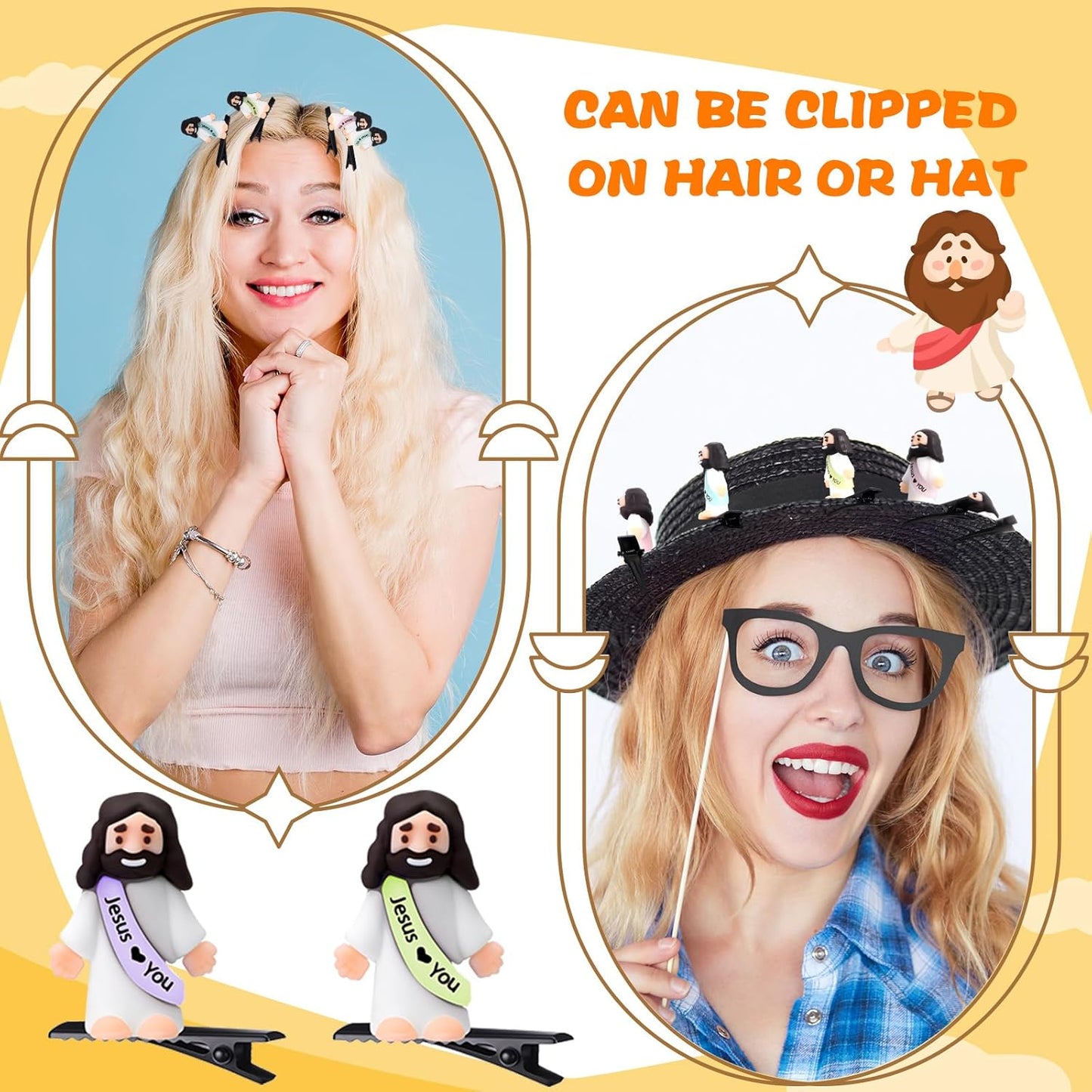 30 Pcs Mini Glow Hair Clips Girls Rave Hair Clips for Women Christmas Music Festival Holiday Party Supplies (Jesus)