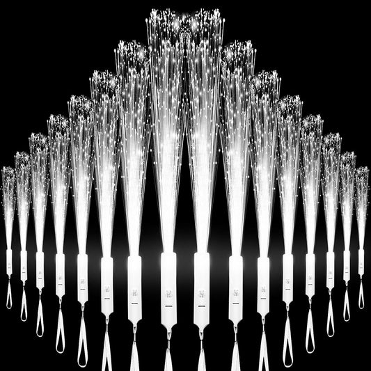 18 PCS White LED Fiber Optic Wands Glow Sticks, Light Up Wands, Fiber Optic Lights Rod, Flashing Wands with 3 Light Modes for Wedding,Halloween,Christmas, Neon Party Favors Supplies