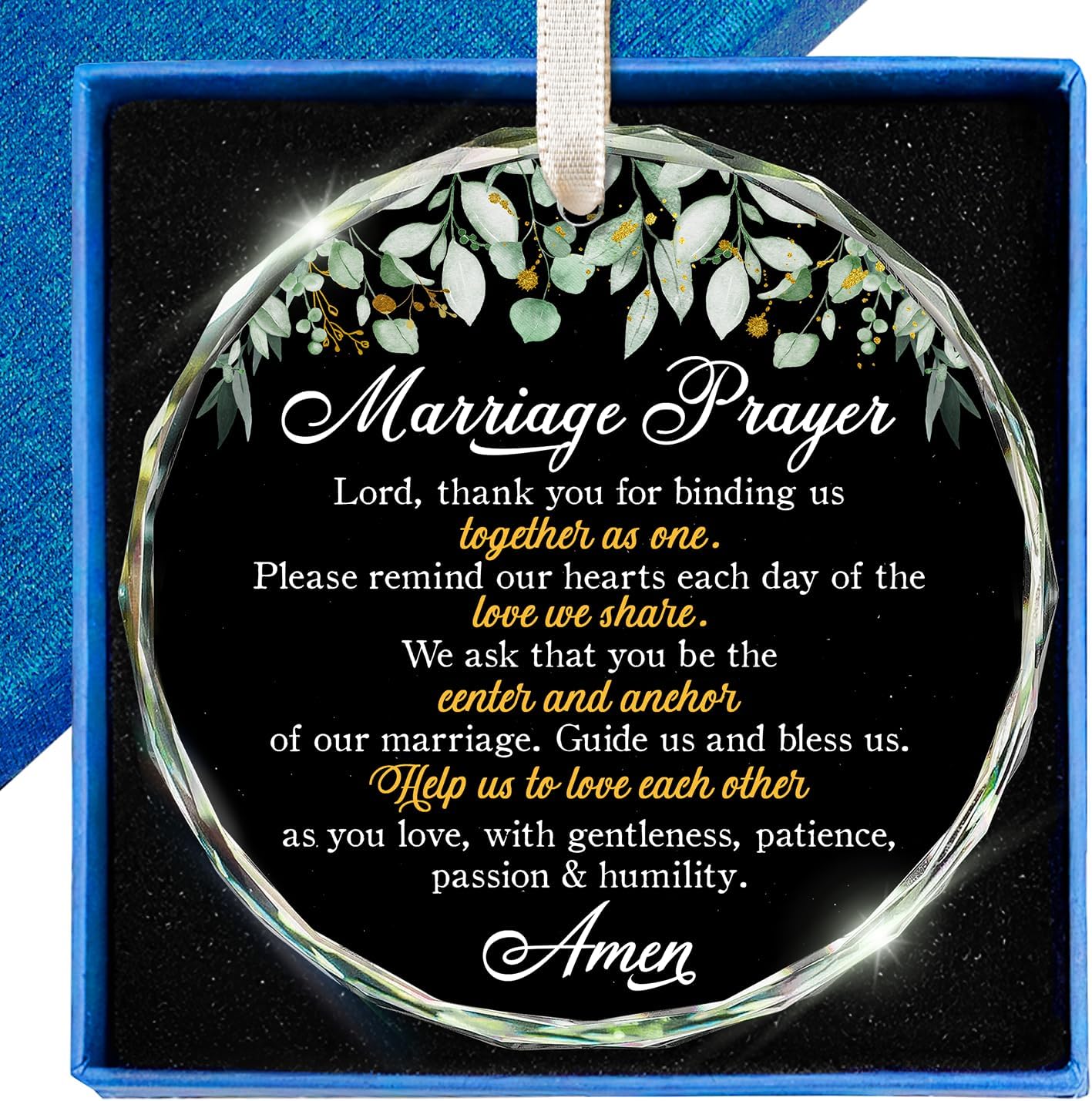 ZAGKOO Christian Wedding Gifts for Couple 2025 - Marriage Prayer Religious Wedding Gift for Newlyweds, Married Couples Anniversary, Bride, Groom - Mr & Mrs Decor, Bridal Shower Gift - Glass Ornament