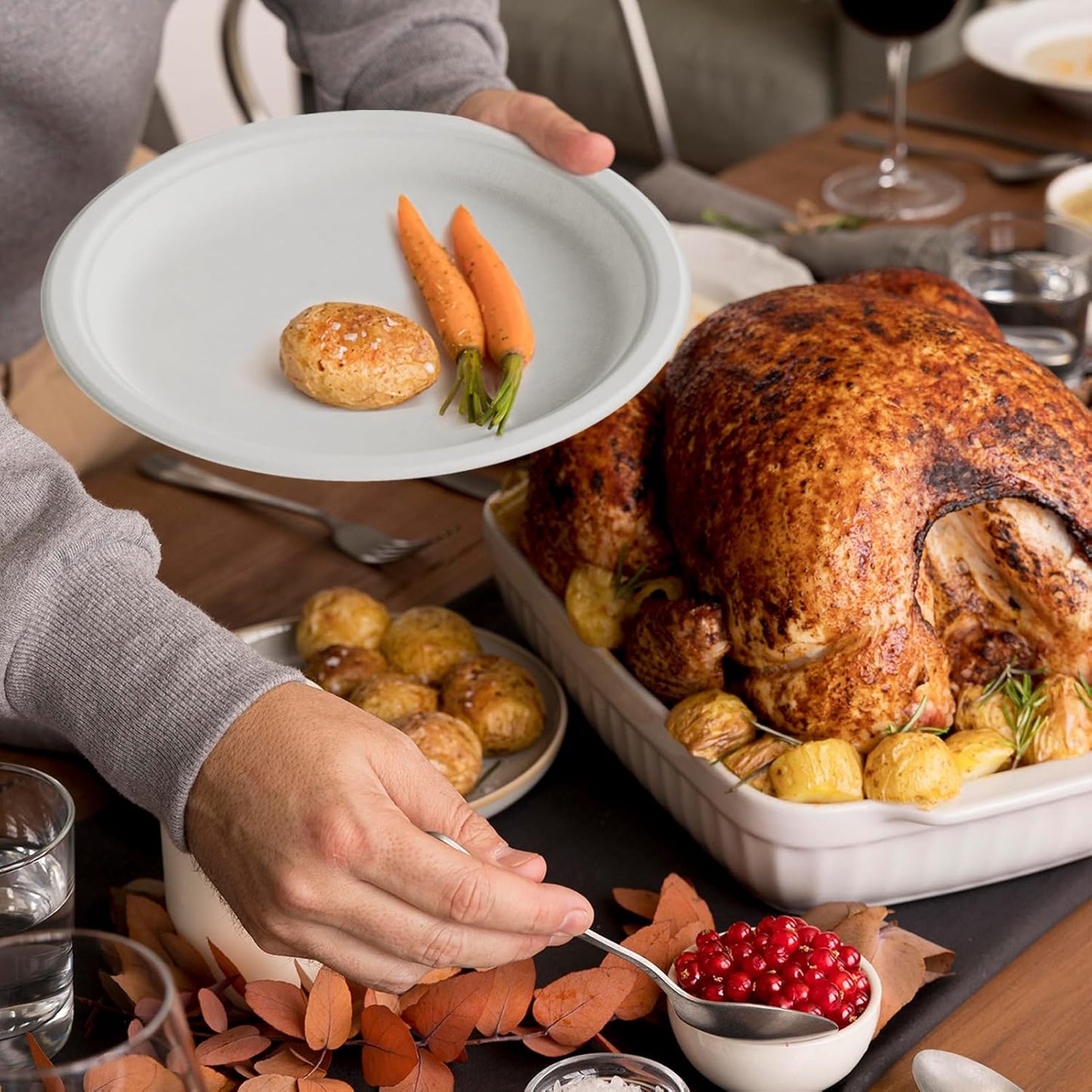 ECOLipak 100% Compostable 10 Inch Heavy Duty Paper Plates, 150 Pack Disposable Biodegradable Eco-friendly Sugarcane Bagasse Plates for Thanksgiving Party(White)