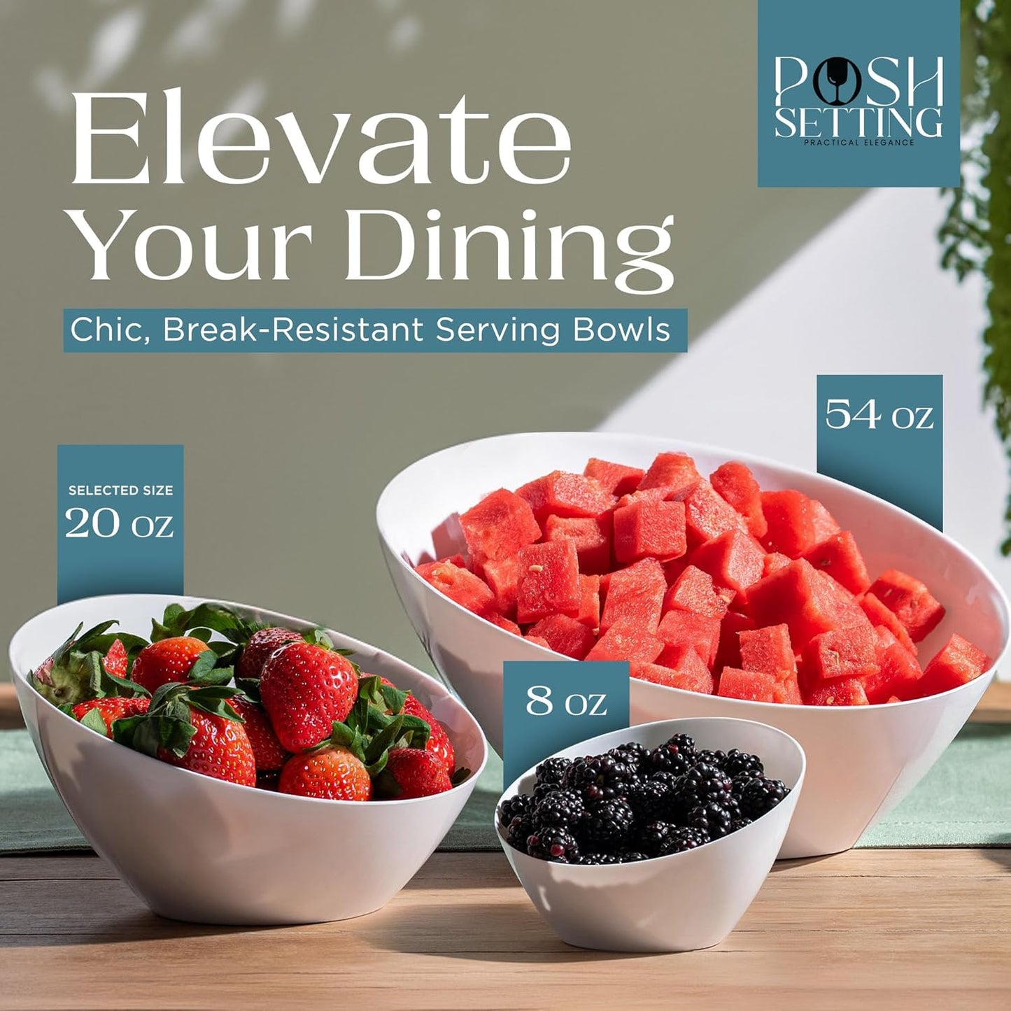 Posh Setting - White Plastic Serving Bowls for Party Angled Bowls Disposable Chip Bowls Candy Bowls for Party Table Salad and Fruit Bowls for Party Wedding Serving Bowls-White, 20 OZ, 5 Pack