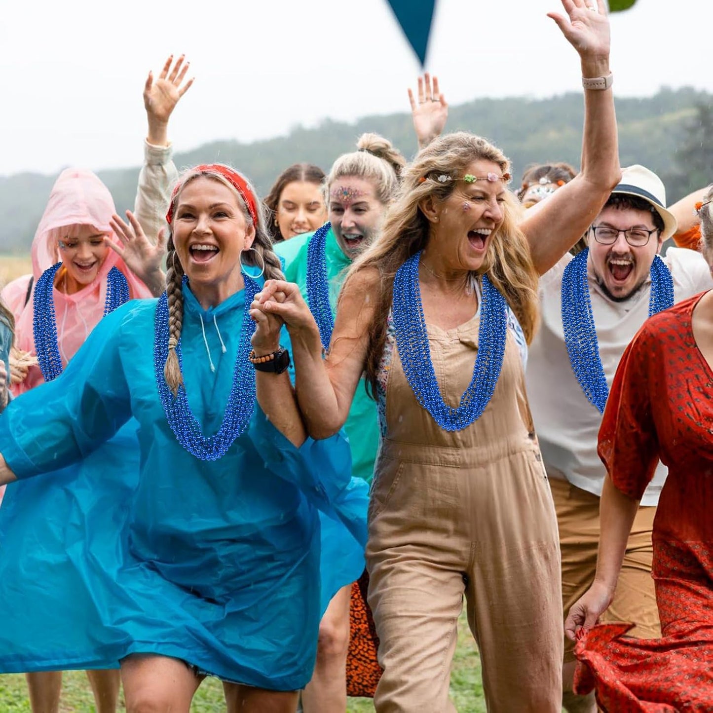 SHAOQINLIN 144 PCS Blue Mardi Gras Beads, Christmas Bead Necklace, 4th of July Patriotic Bead Necklace, 33'' Blue Party Beads for Patriotic Day, Mardi Gras, Christmas, Carnival Party Favors