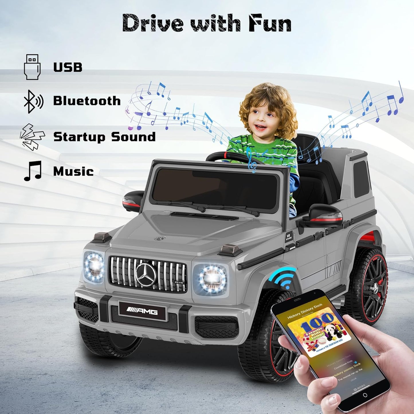 ANPABO Licensed Mercedes-Benz G63 Car for Kids, 12V Ride on Car w/Parent Remote Control, LED Headlights, Music Player & Horn, Soft Start, Low Battery Prompt, Kids Electric Vehicle, Grey
