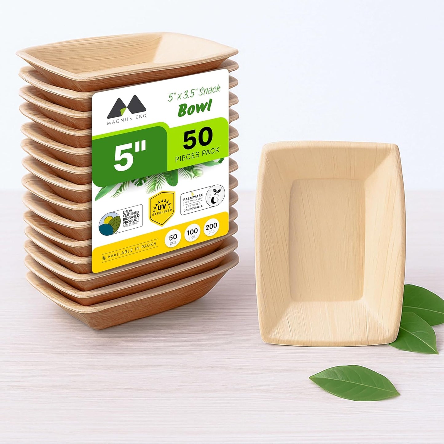 | 200 ml / 7 Oz Snack Bowls 50 pcs | Disposable Bowls for Party | Eco Friendly, Compostable and Biodegradable serving bowls for Catering, Weddings and Parties