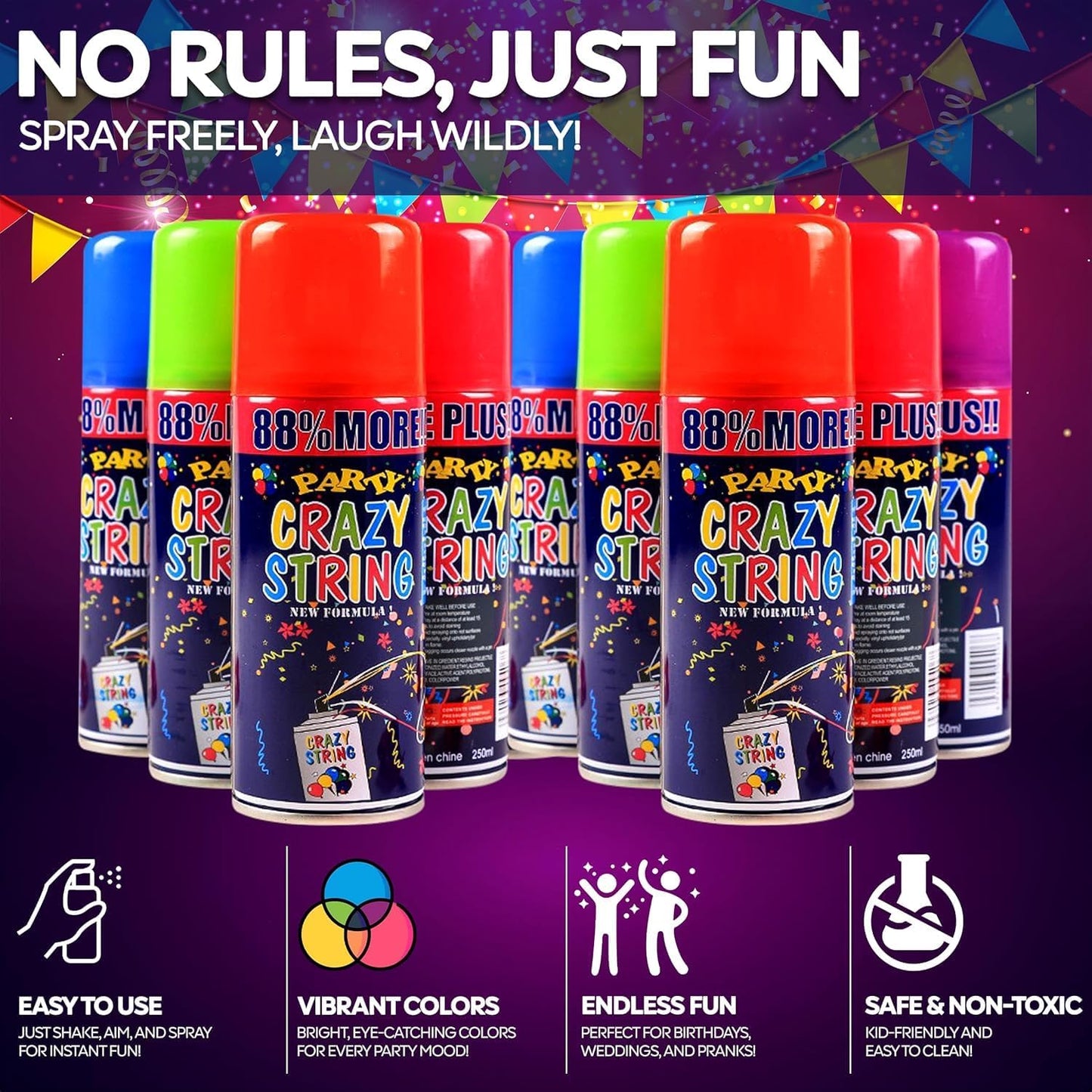 24 Pack of Party Streamer Spray, Party Favors, Fun Party Streamer Spray String in A Can, Perfect for Party Supplies for Parties & Events, Streamers Party Decorations