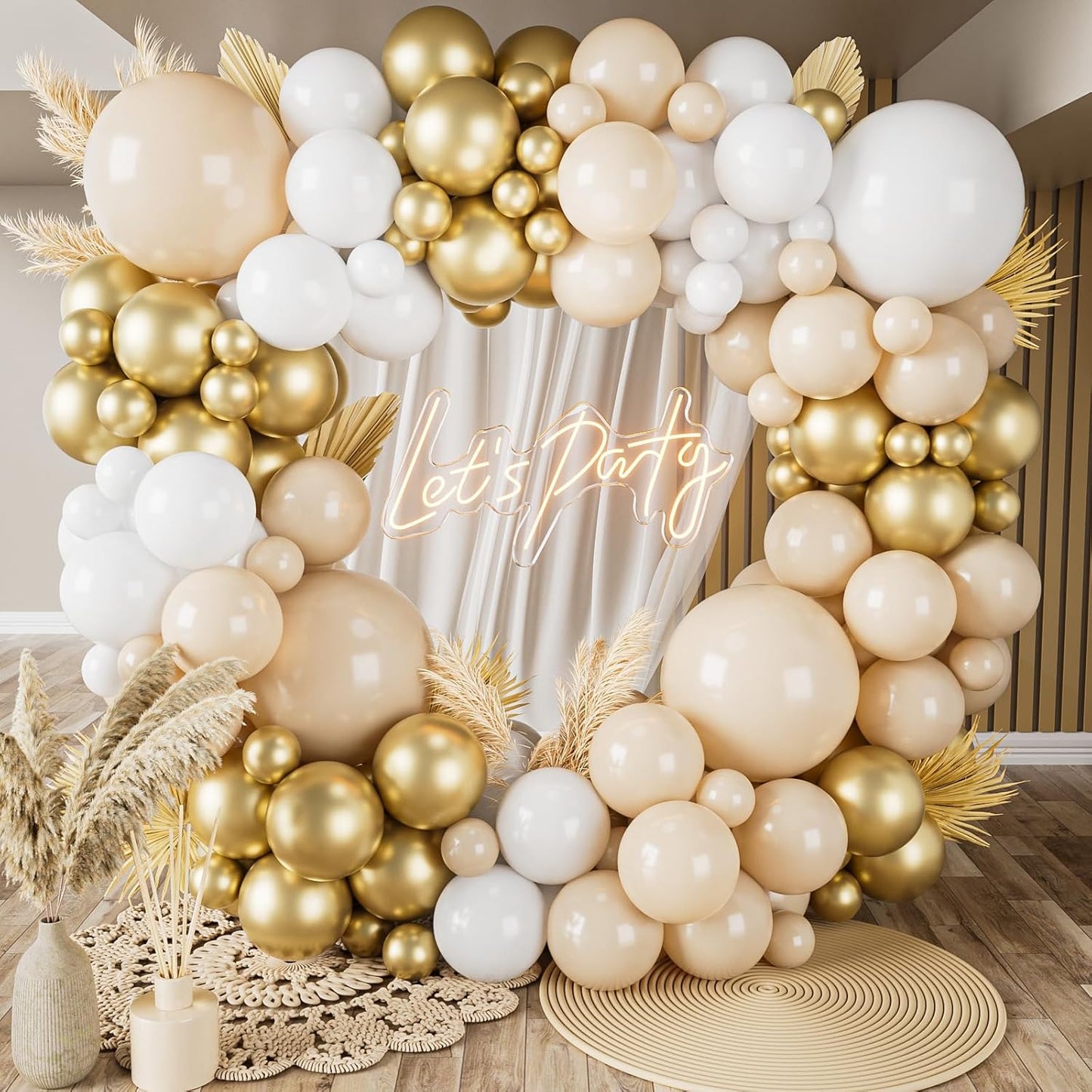 Sand White and Gold Balloon Arch Kit, 171Pcs White Nude Neutral Beige Metallic Gold Different Size Balloons for Boho Wedding Baby Bridal Shower Engagement Birthday Party Decorations Backdrop