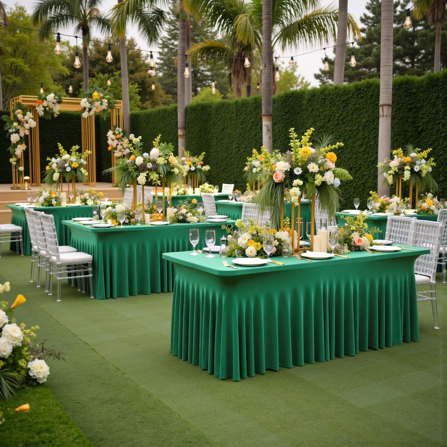 Emerald Spandex Table Clothes for 6 Foot Rectangle Tables, 2 Pack Wrinkle Free Rectangle Table Cloth 6ft Stretch Fitted Tablecloths with Skirt for Parties Weddings Birthday Banquet Baby Shower