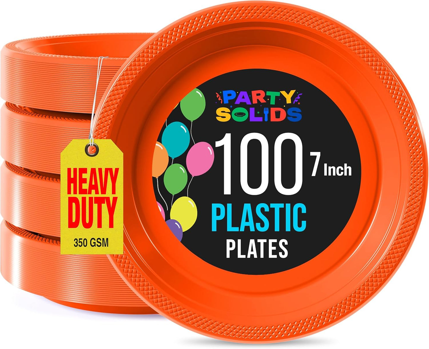 Exquisite Party Solids Orange Plastic Plates For Party 7" Orange Disposable Plates Heavy Duty 100 Pcs Plastic Dinnerware Sets Heavy Duty 350 GSM Disposable Dinnerware Set