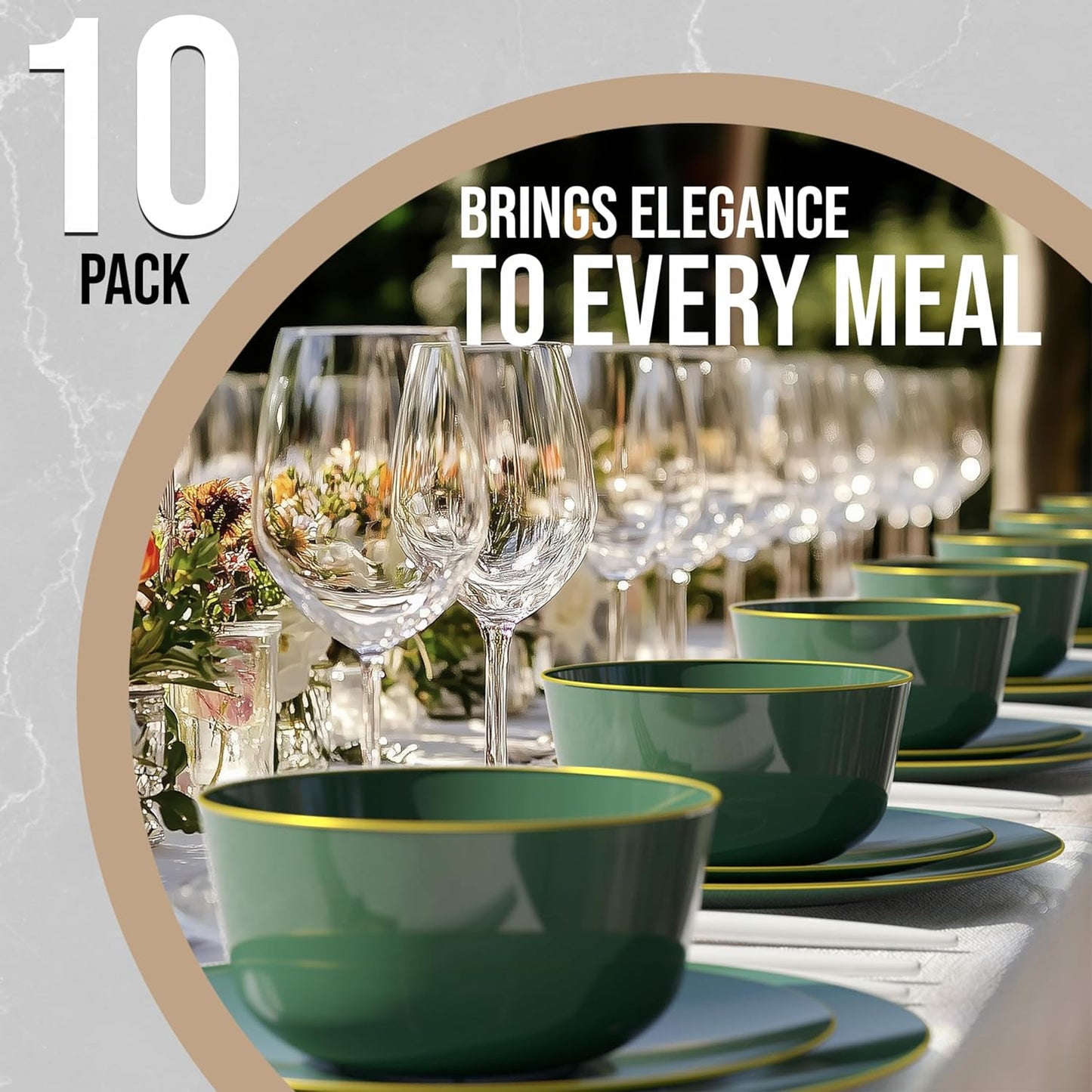 Trendables Plastic Bowls Disposable Bowls 24 Oz Bowl Set Of 10 Green Gold Rimmed Fancy Plastic Serving Bowls Perfect Plastic Ice Cream Bowls Plastic Salad Bowls Plastic Candy Bowl