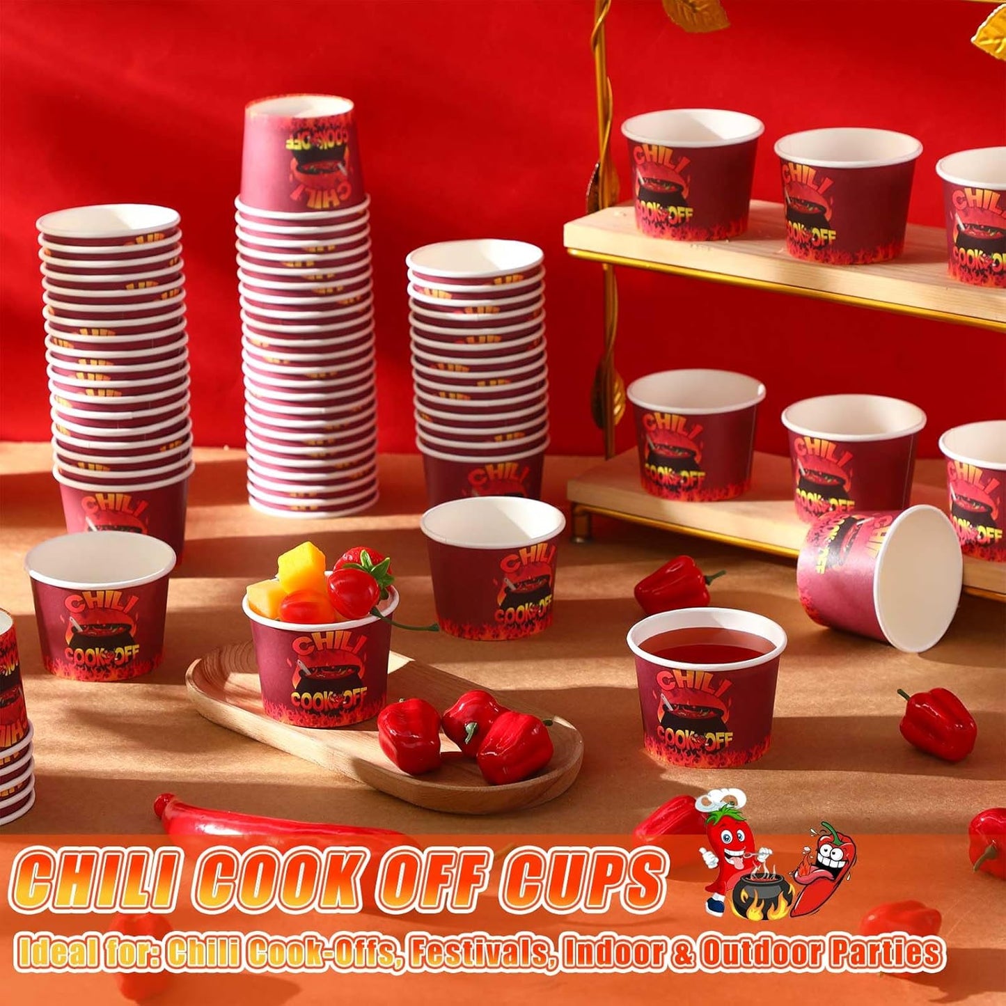 200 Pcs Chili Cook off Party Decorations Disposable Chili Cook off Paper Tasting Cups Food Sample Bowls for Mexican Party Supplies(Classic,5 oz)