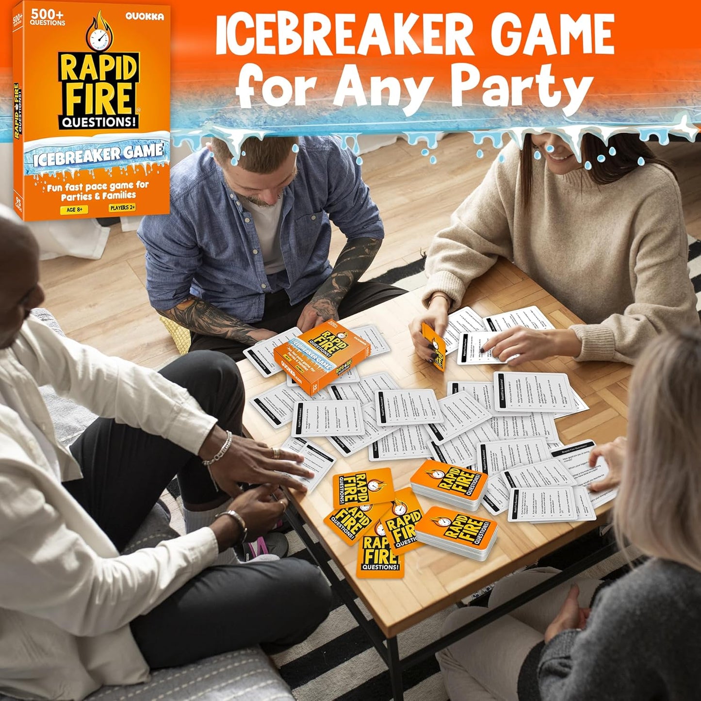 QUOKKA Icebreaker Cards with 500+ Questions - Adults Kids Family Conversation Cards Game - Break The Ice Family Game for Kids 8-12 - Perfect for Family or Adults Game Night I Travel Version