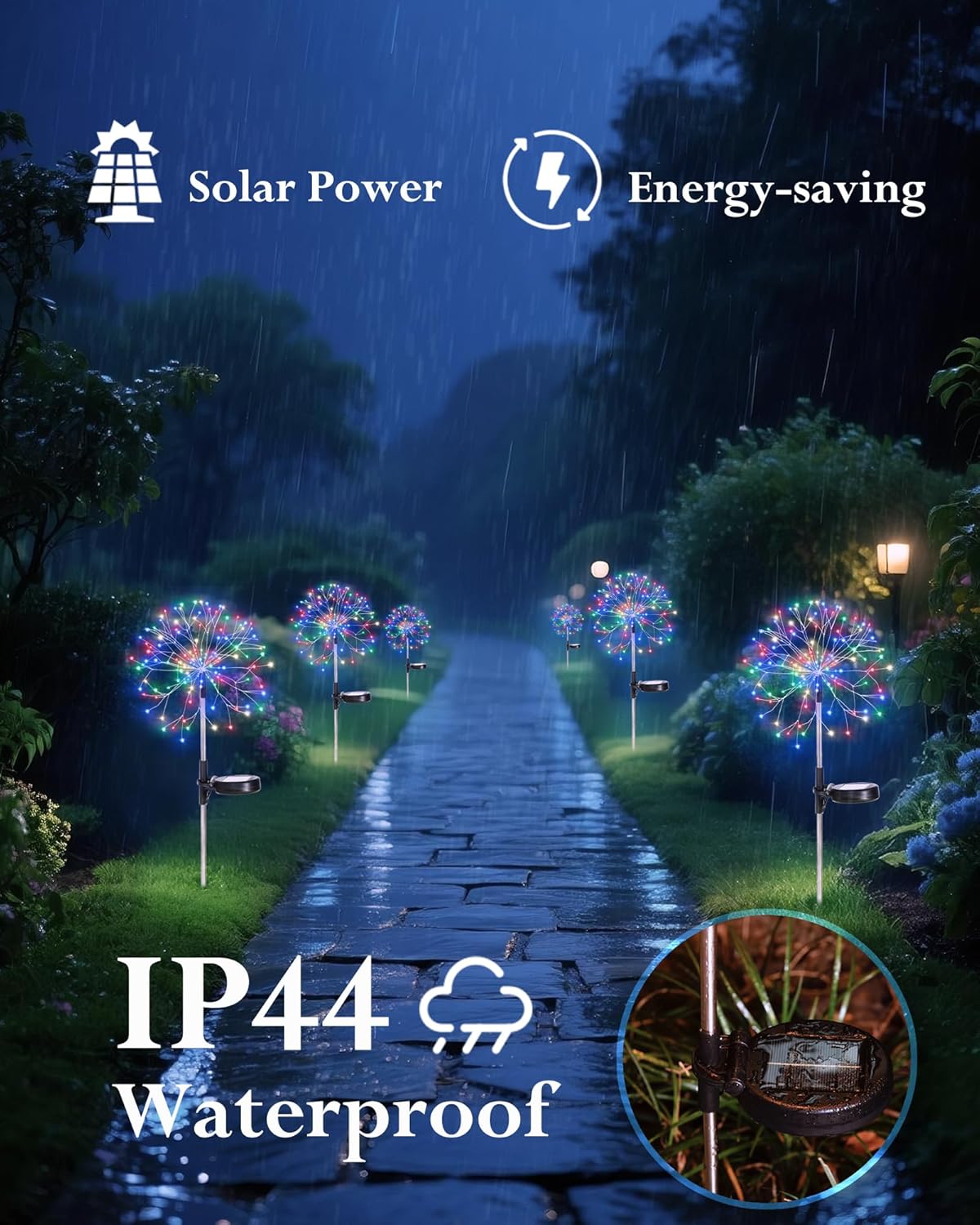 Solar Garden Lights Outdoor Yard Decorations, 4 Pack 150Leds Pathway Light, Fairy Firework Stake Lights for Garden, Patio, Pathway, Flowerbed Multicolor