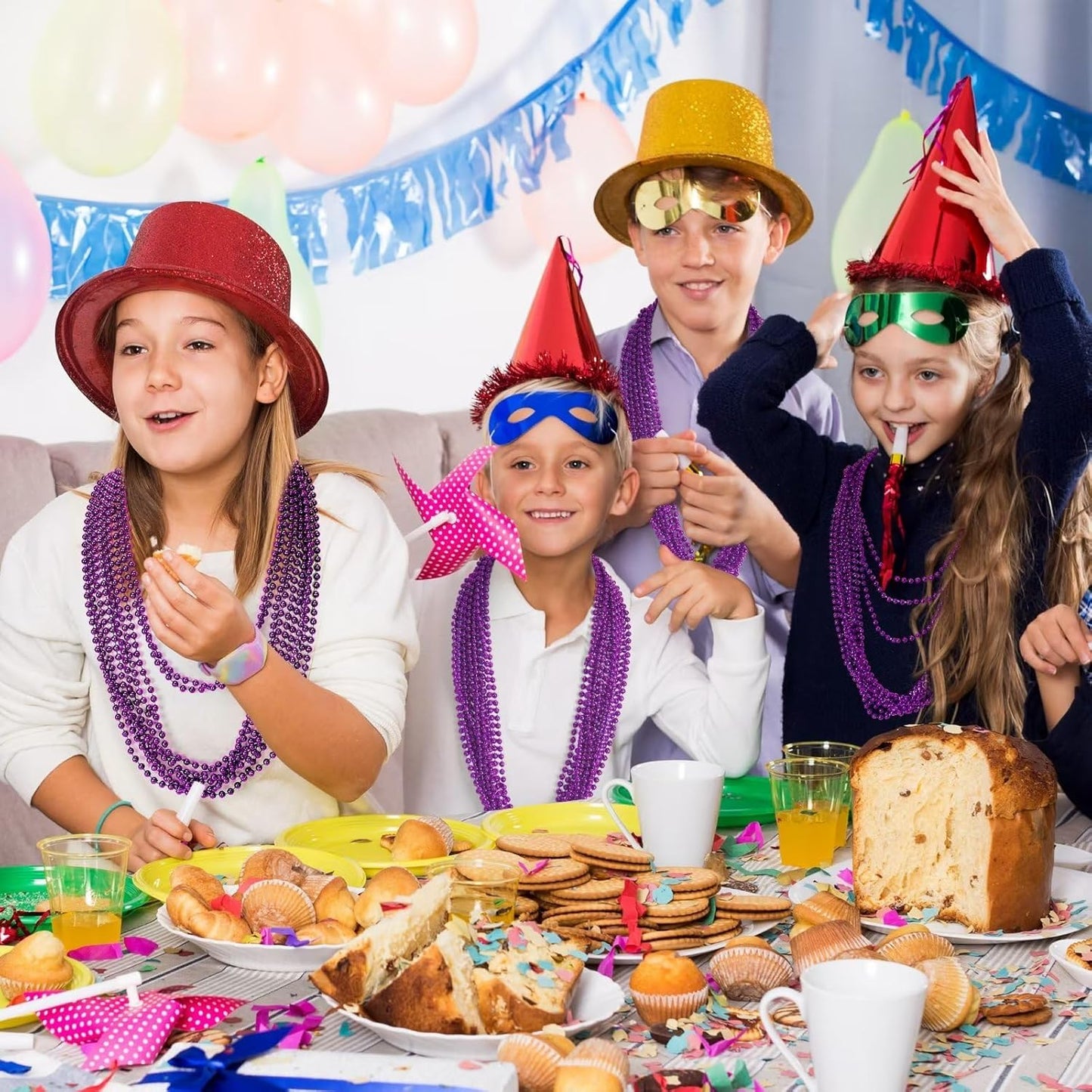 Mardi Gras Beads, 12PCS Purple Bead Necklace Party Favors, 33" Bead Necklaces Accessory Set, Festival Parade Throw Accessories for Halloween Mardi Gras Party Celebrations Decorations