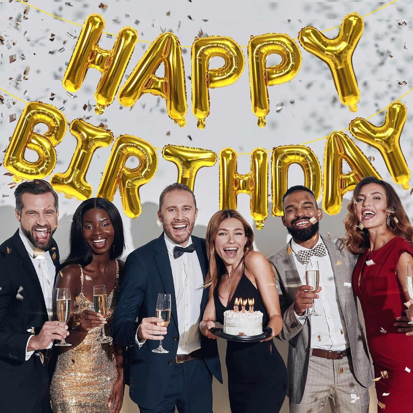 KALOR Gold Happy Birthday Balloons Banner, 16 Inch Mylar Foil Letters Balloon Sign for Women, Men, Boys & Girls Kids Birthday Decorations Photo Backdrop