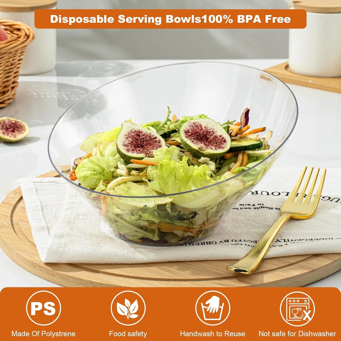 Goodluck 20 Pack Clear Plastic Serving Bowls for Party - 20 OZ Angled Disposable Serving Bowls for Wedding Party Chip, Candy, Salad & Fruit