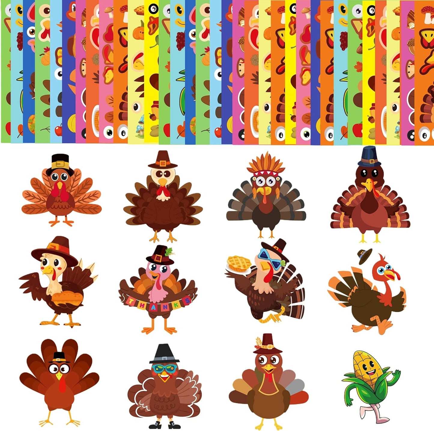36 Sheets Large Size Thanksgiving Make-A-Turkey Stickers,DIY Turkey Stickers,Turkey Crafts for Kids,Turkey Games for Family,Party Decorations Gifts Activities