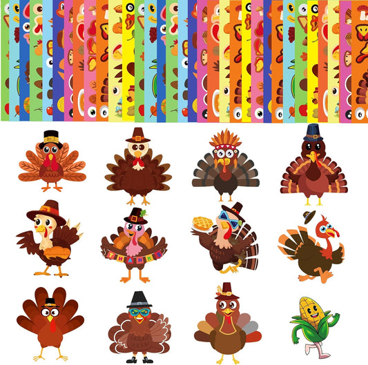 36 Sheets Large Size Thanksgiving Make-A-Turkey Stickers,DIY Turkey Stickers,Turkey Crafts for Kids,Turkey Games for Family,Party Decorations Gifts Activities