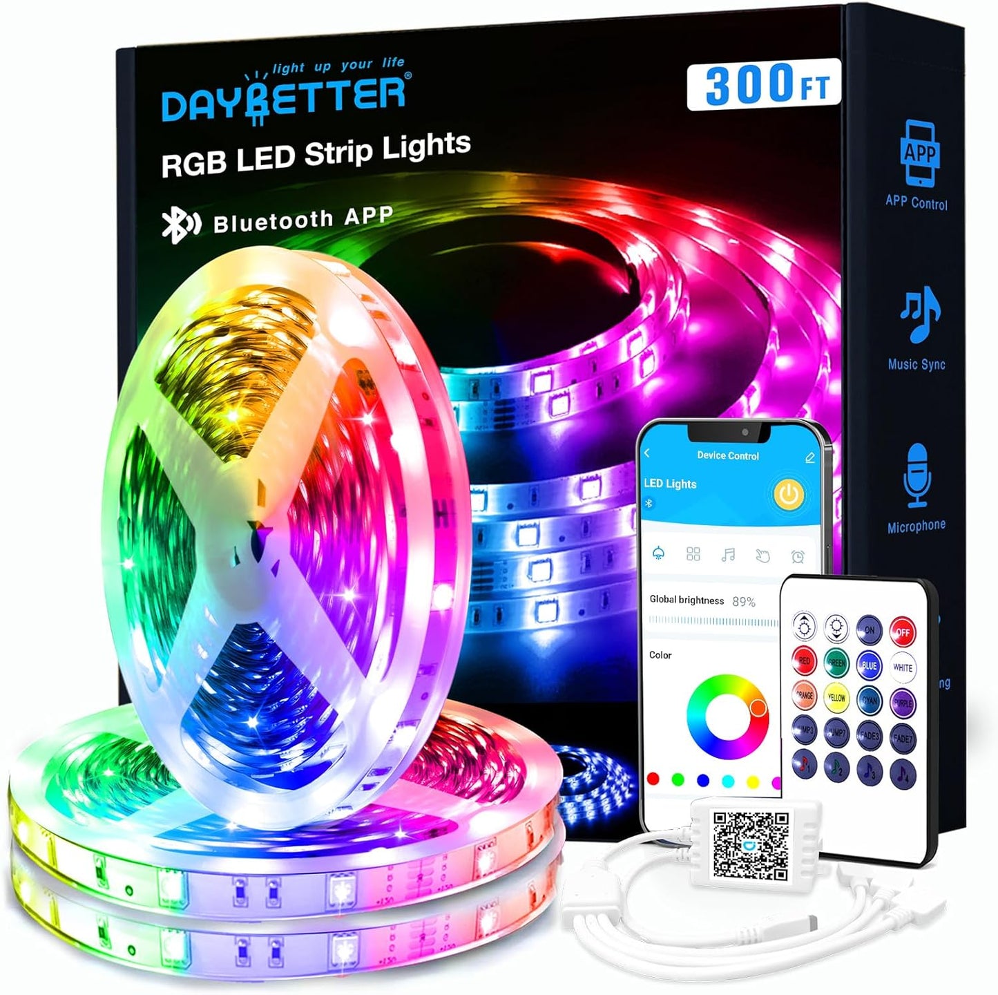 DAYBETTER Smart RGB Led Strip Lights, 300ft Led Lights for Bedroom with App Control, Multicolor Changing Led Light Strips Apply for Home Decor, Living Room, Kitchen, Home Party Decoration