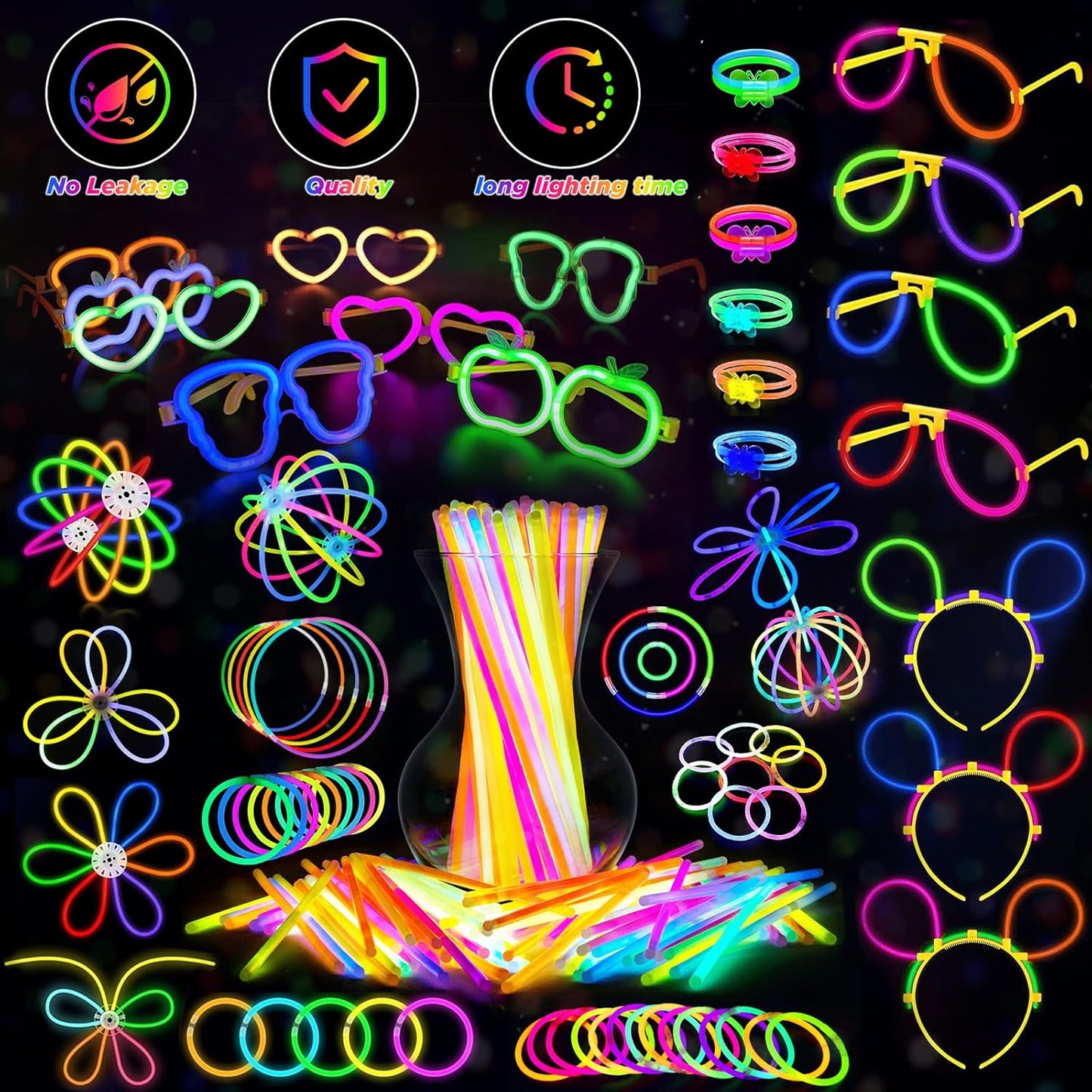 Party Supplies, Glow in the New Year's Dark Party Favors for Adults Kids, 27 Carnival Accessories, 56 LED Light Up Toys Bulk, 100 Glow Sticks Party Pack, Neon Party Supplies & Decorations