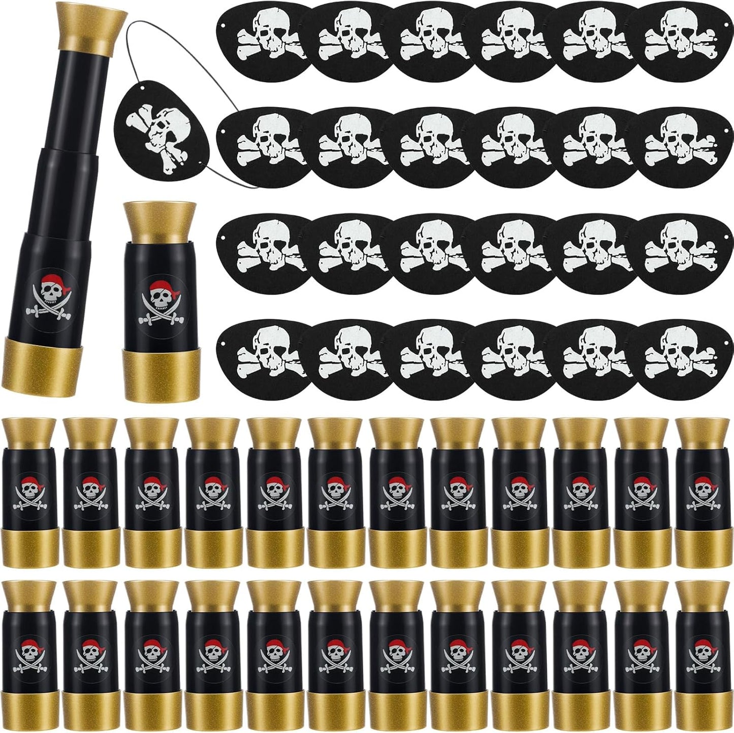 Libima 24 Set Halloween Pirate Eye Patches and Telescopes Sets for Kids, Plastic Pirate Telescopes Patch Bulk for Halloween Party Favors Birthday Supplies(Stylish Style)