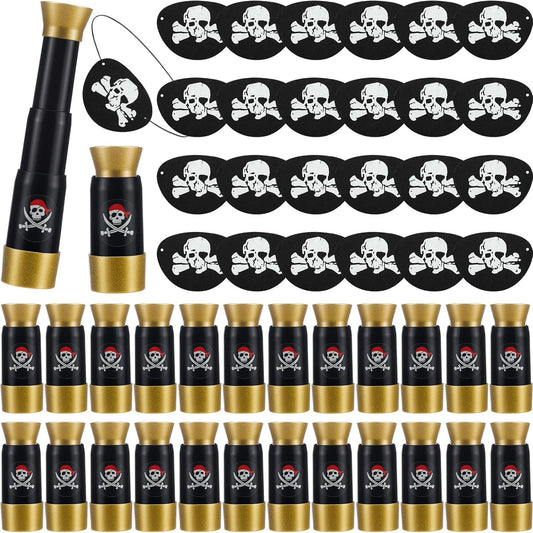 Libima 24 Set Halloween Pirate Eye Patches and Telescopes Sets for Kids, Plastic Pirate Telescopes Patch Bulk for Halloween Party Favors Birthday Supplies(Stylish Style)