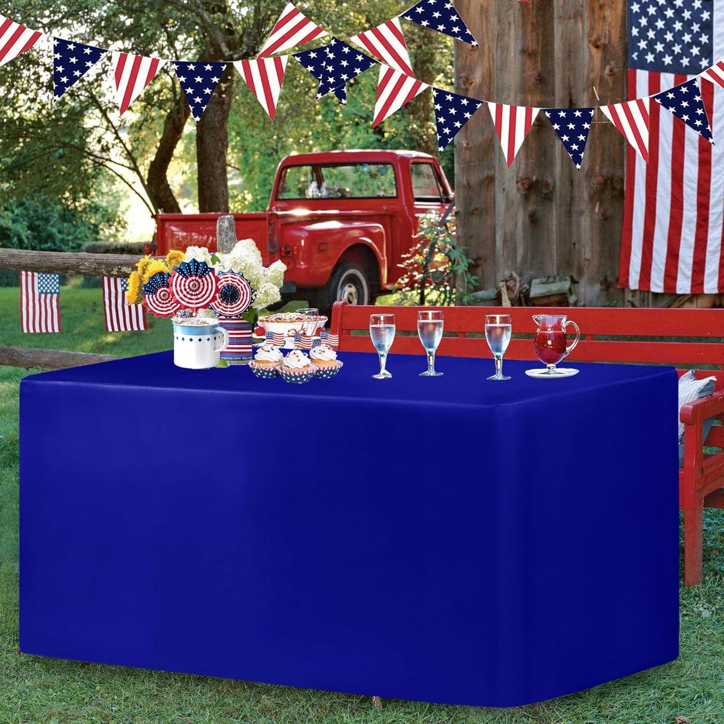 HolidayIdeas Royal Blue Fitted Tableclothes - 72 x 30 Inch - 2 Pack Rectangle Table Covers for 6 Foot Tables, Polyester Fabric Tablecloths for Parties, Holiday Dinner, Trade Show