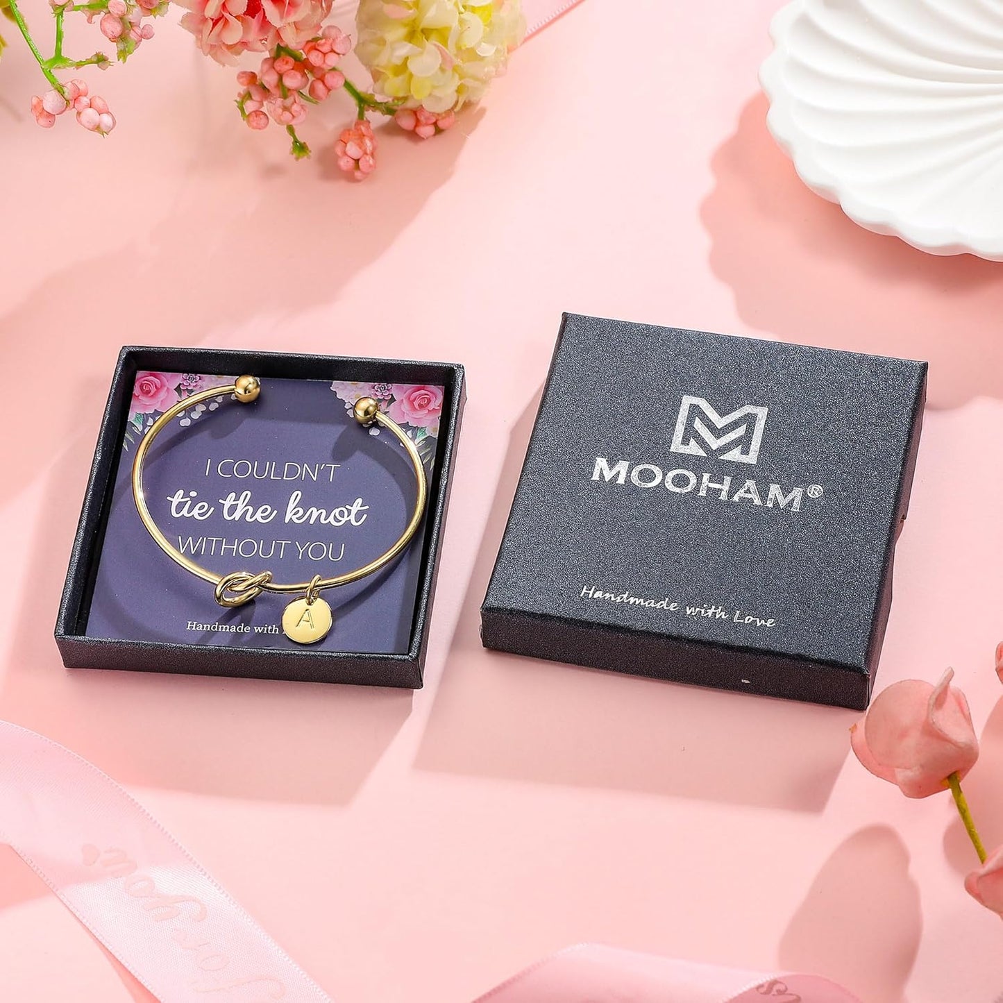 M MOOHAM Gold Initial Bracelets for Women - Dainty Tie the Knot Letter A-Z Initial Bracelet for Women Gold Cuff Bracelet for Womens Jewelry Personalized Bridesmaid Proposal Wedding Gifts