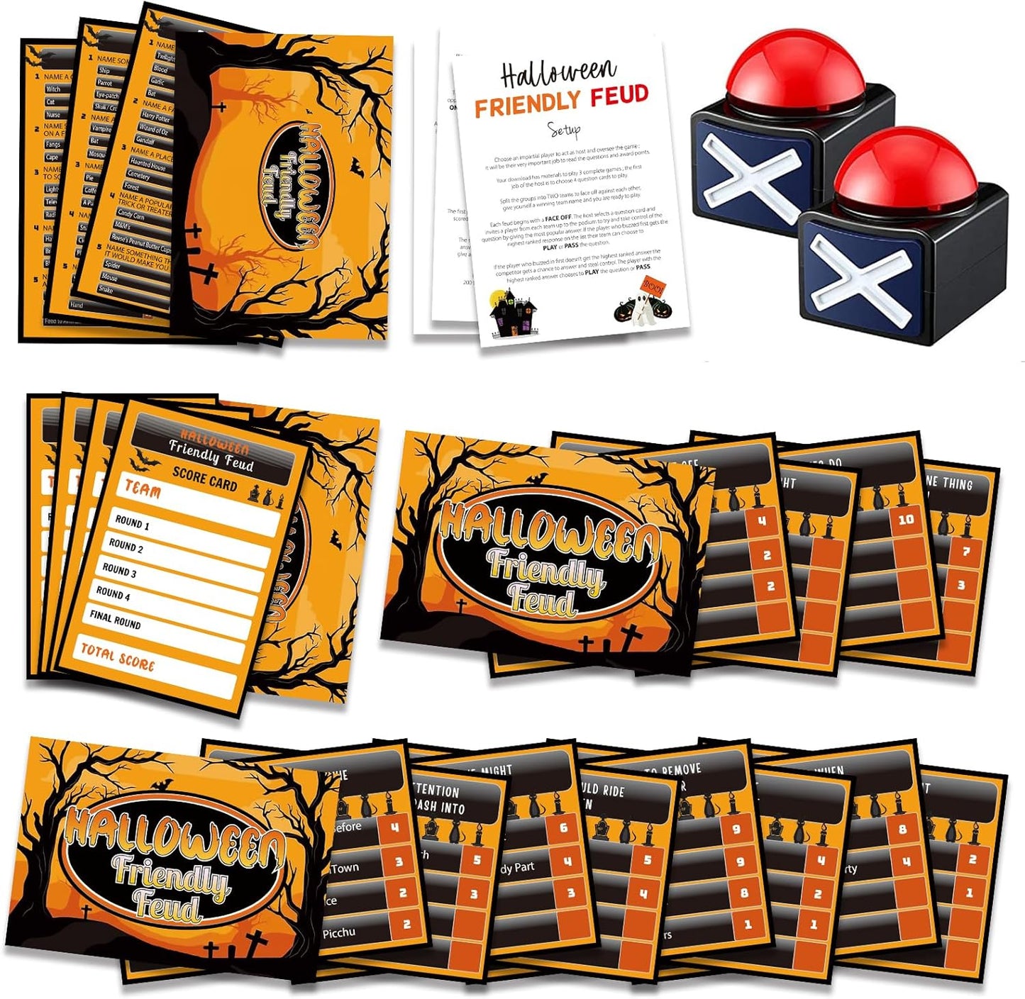 Halloween Friendly Feud Game with Two Buzzers, Halloween Party Supplies, Holiday Group Game - SC001-B