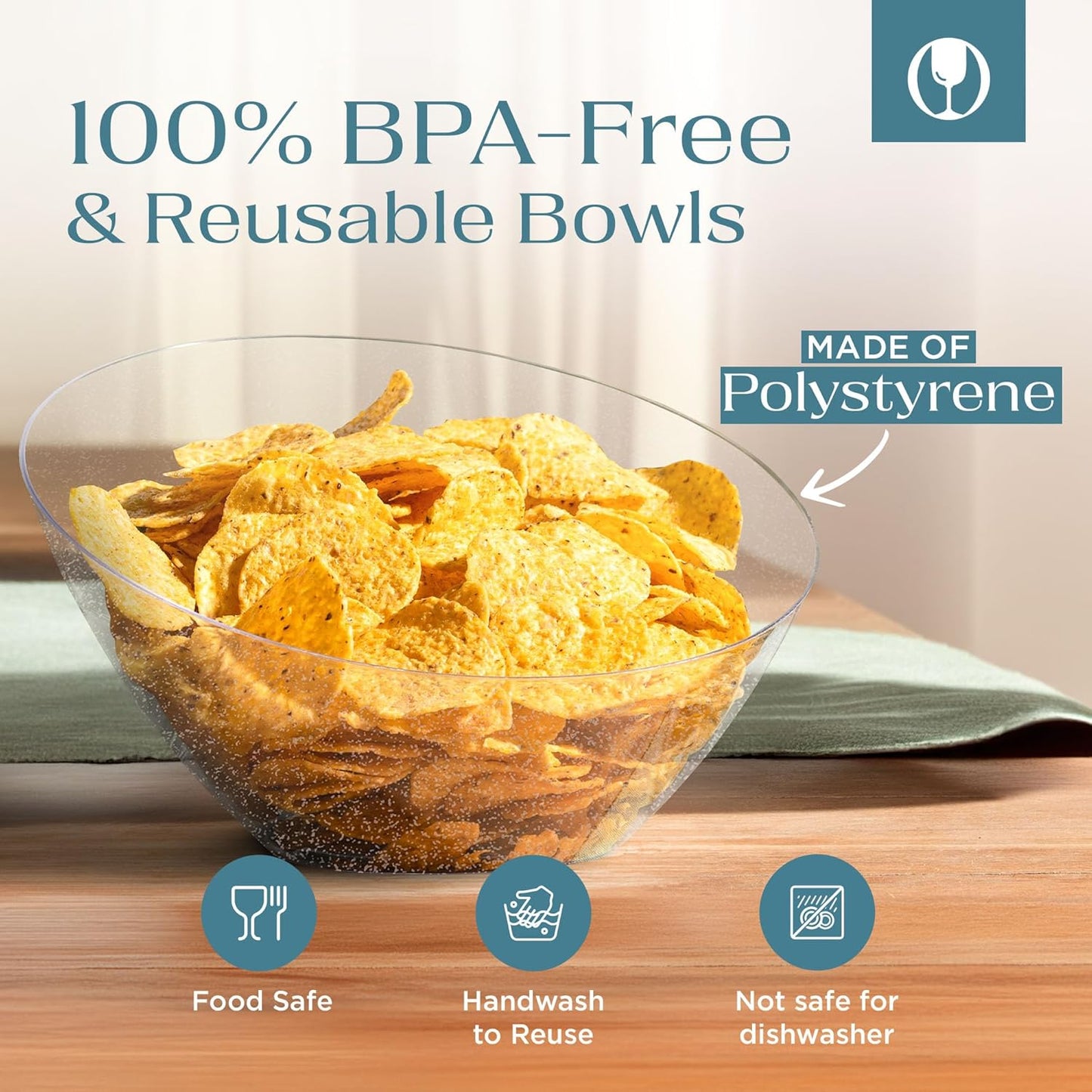 Posh Setting - Silver Plastic Serving Bowls Angled & Candy - Salad & Fruit Serving Bowls Wedding - 8 OZ, Glitter, 5 Pack